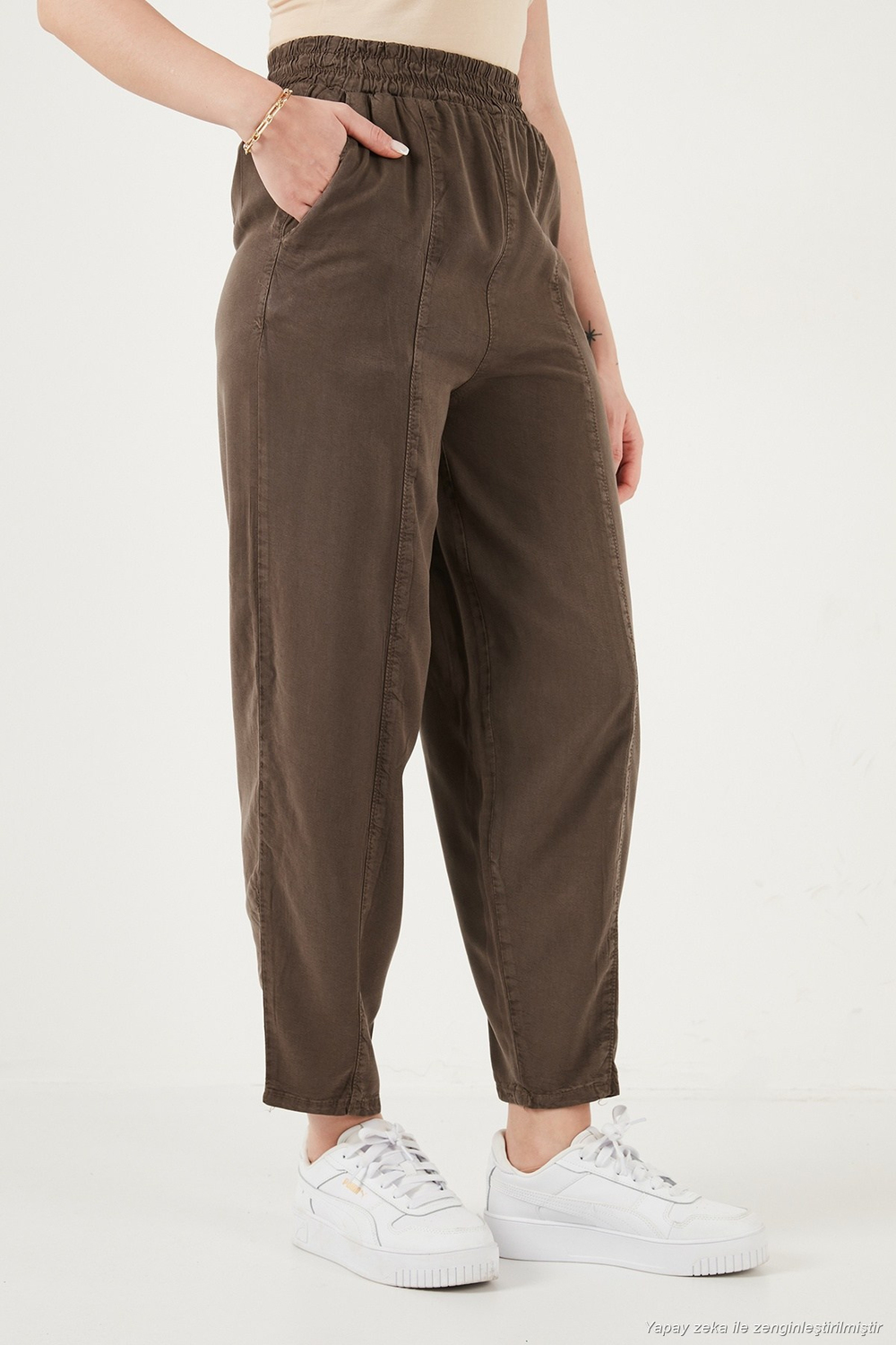 Relaxed Fit Yüksek Bel Daralan Paça Kadın Pantolon 668YP5456 KAHVE