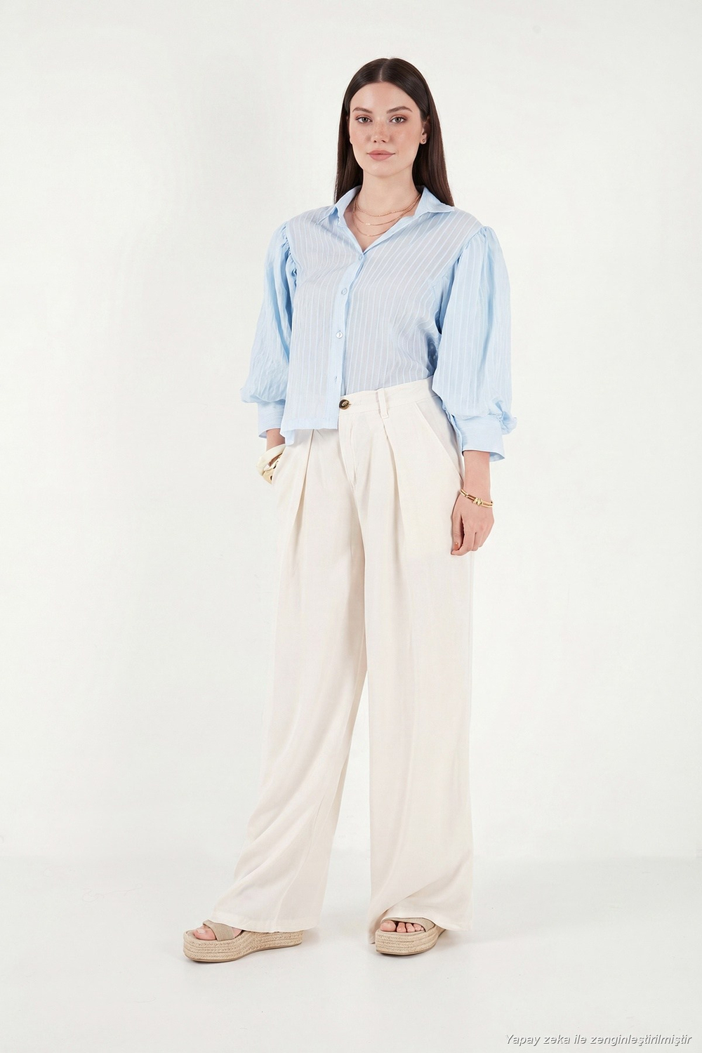 Relaxed Fit Yüksek Bel Geniş Paça Kadın Pantolon 668YP5515 TAŞ