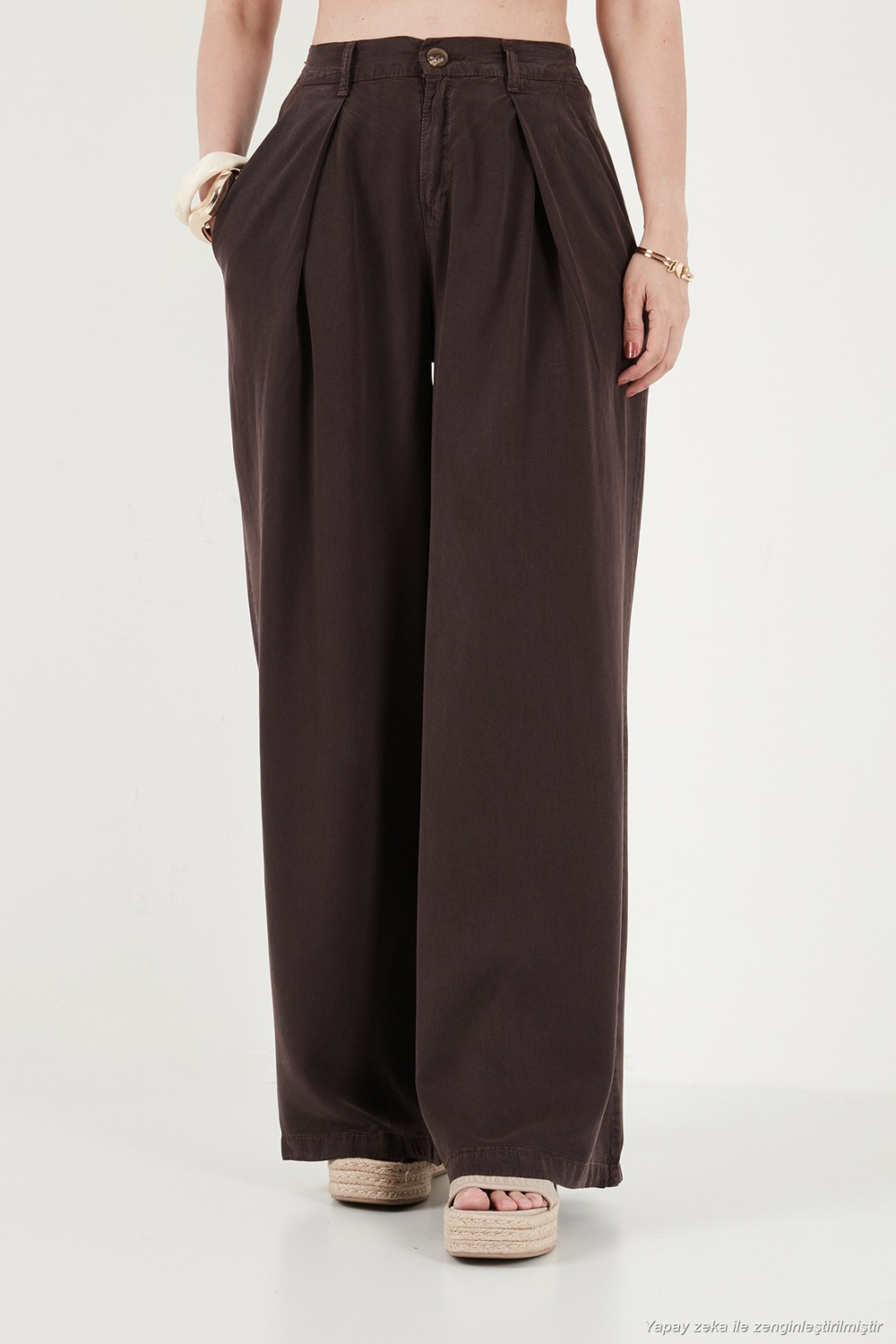 Relaxed Fit Yüksek Bel Geniş Paça Kadın Pantolon 668YP5515 KAHVE