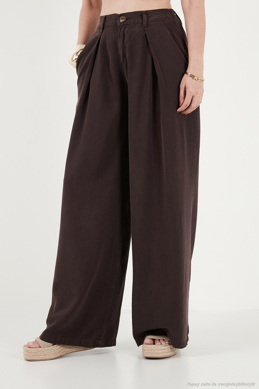 Relaxed Fit Yüksek Bel Geniş Paça Kadın Pantolon 668YP5515 KAHVE