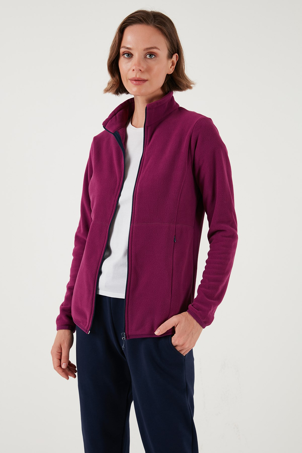 Slim Fit Anti-Pilling Tüylenme Yapmayan Fermuarlı  Polar Kadın Hırka 5907012 MOR