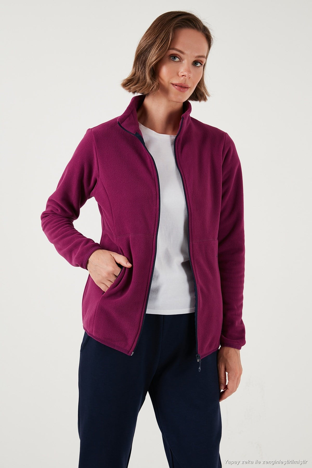 Slim Fit Anti-Pilling Tüylenme Yapmayan Fermuarlı 2li Paket Polar Kadın Hırka 5907012S2 MOR-SİYAH
