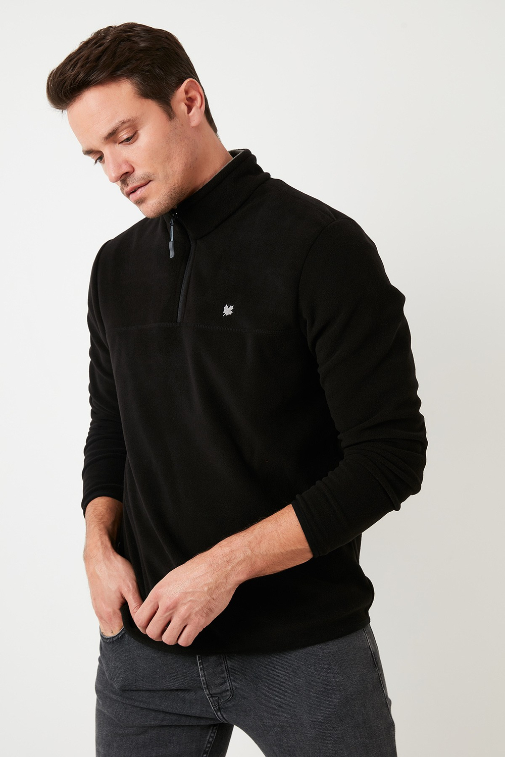 Slim Fit Anti-Pilling Tüylenme Yapmayan Bato Yaka Soğuk Geçirmez Şardonlu Erkek Polar 5906001 SİYAH