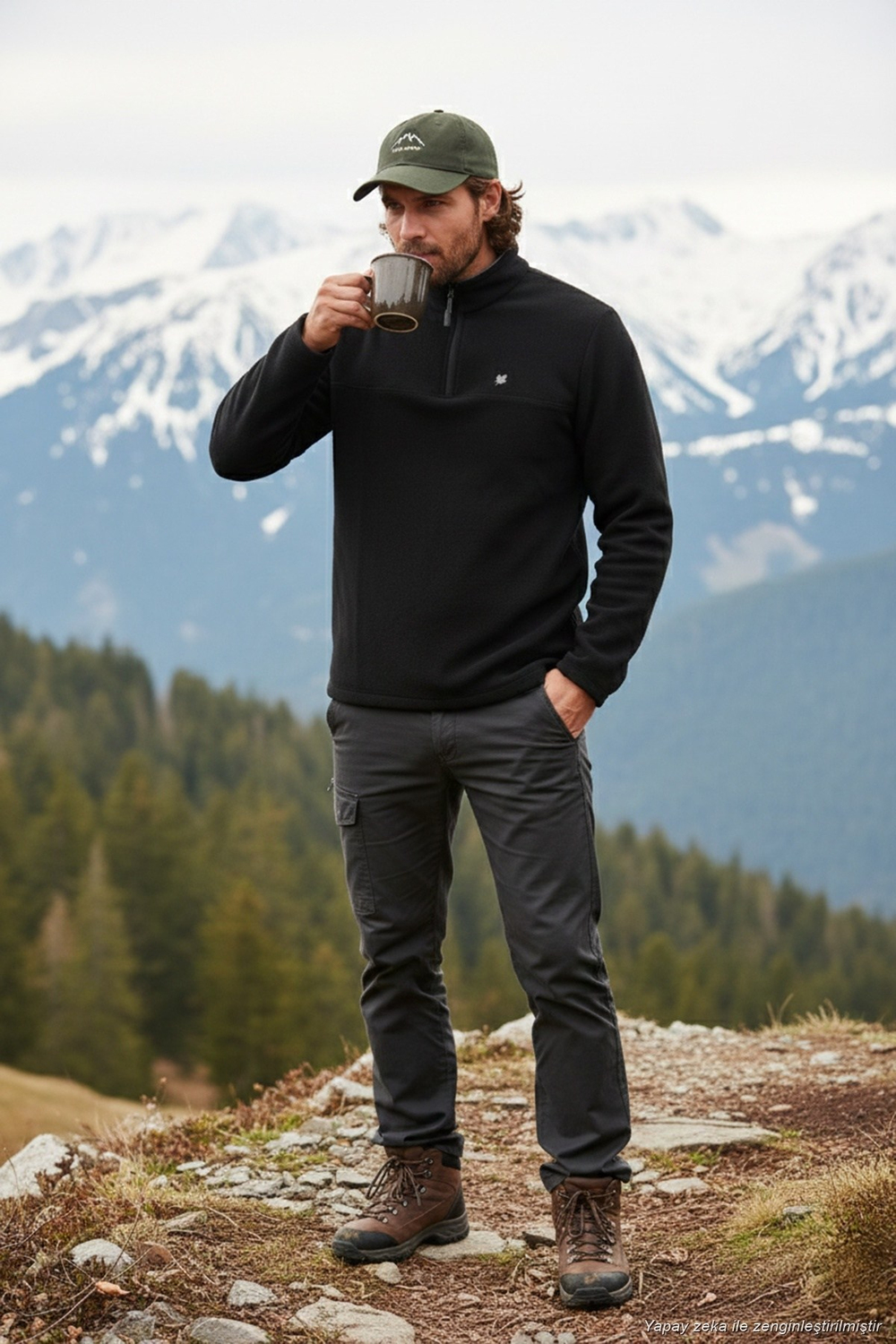 Slim Fit Anti-Pilling Tüylenme Yapmayan Bato Yaka Soğuk Geçirmez Şardonlu Erkek Polar 5906001 SİYAH