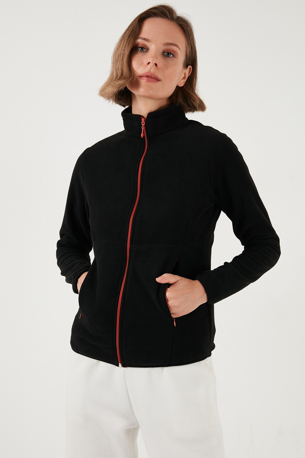 Slim Fit Anti-Pilling Tüylenme Yapmayan Fermuarlı  Polar Kadın Hırka 5907012 SİYAH
