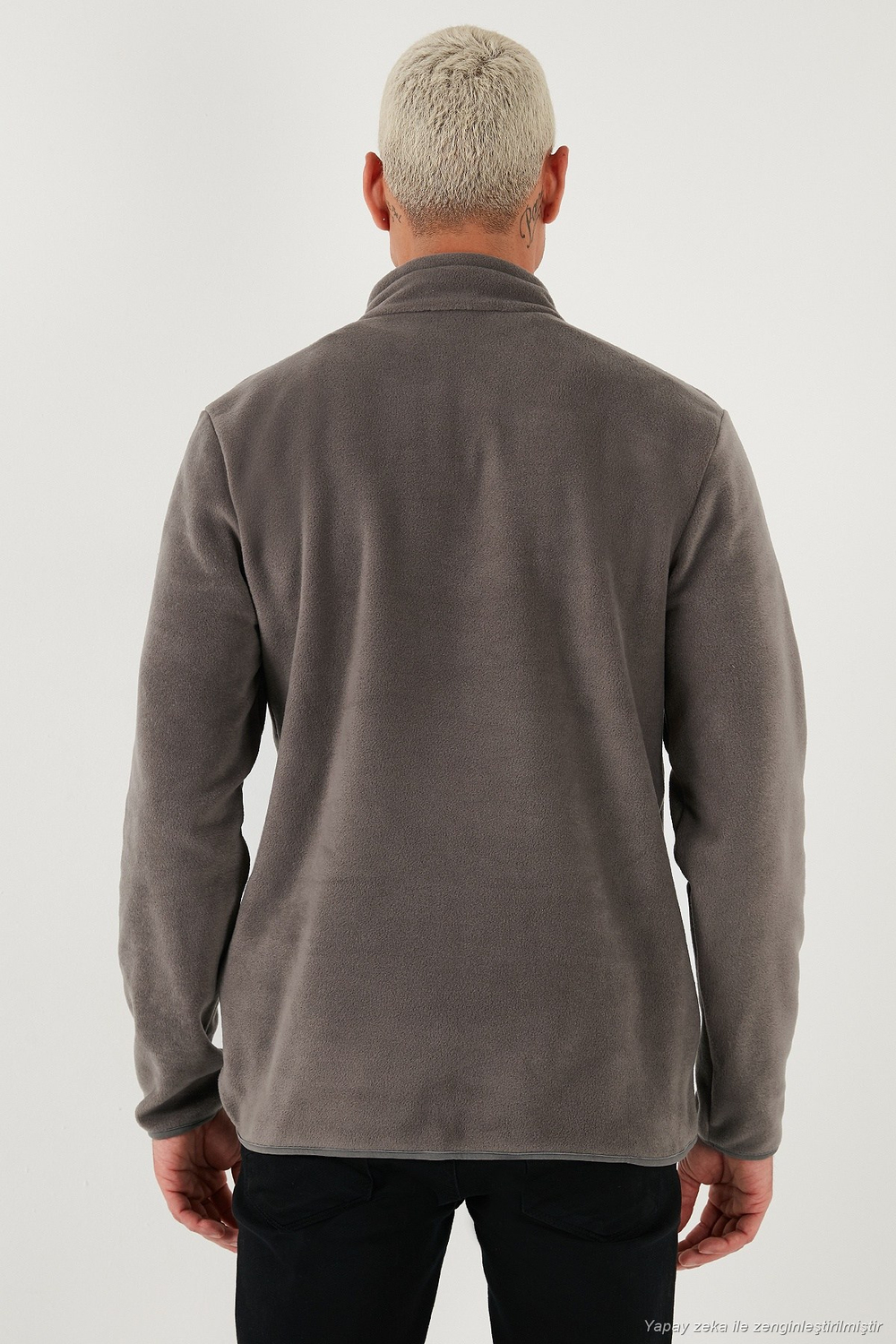 Slim Fit Anti-Pilling Tüylenme Yapmayan Bato Yaka Soğuk Geçirmez Şardonlu Erkek Polar 5906001 Antrasit-Antrasit