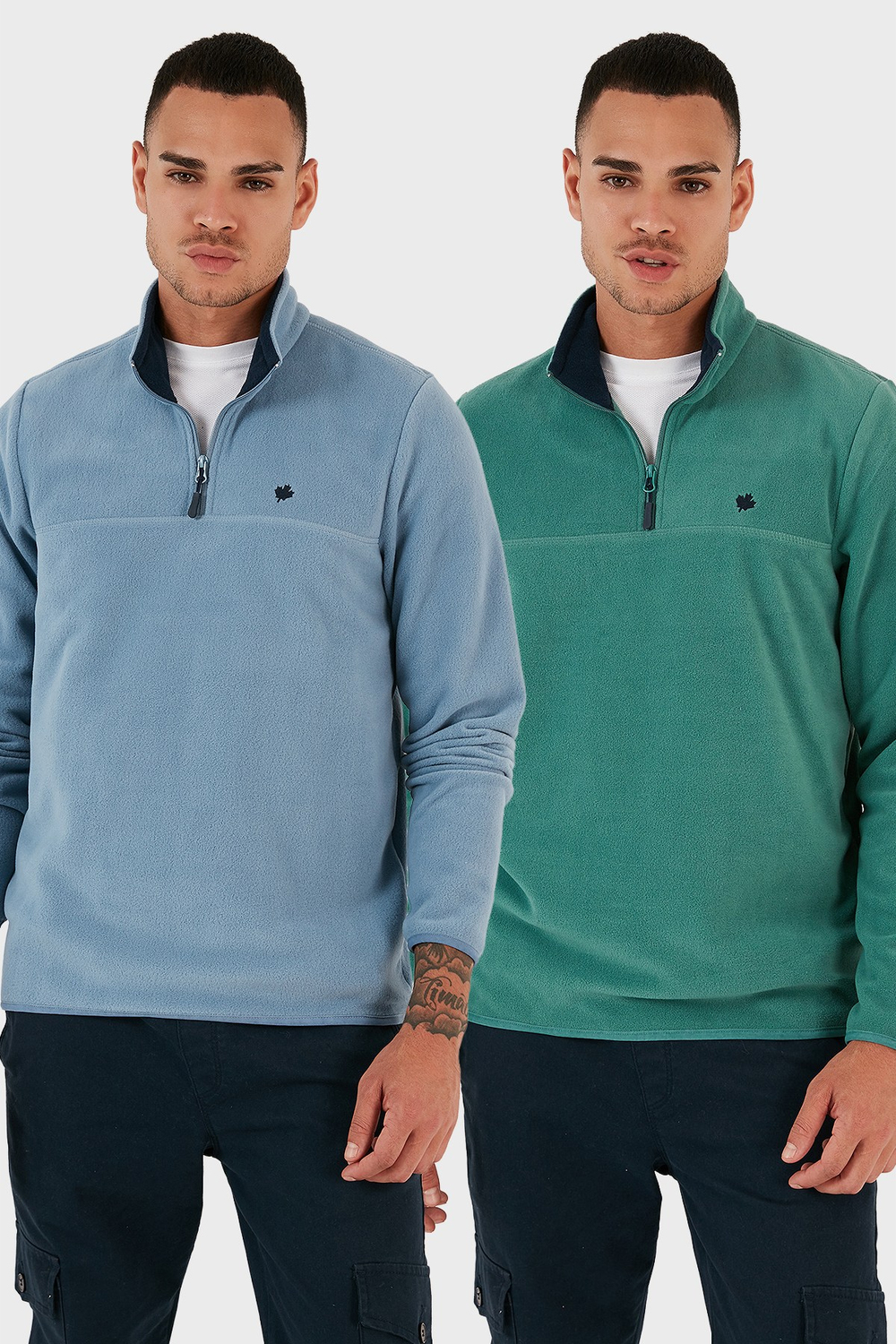 Slim Fit Anti-Pilling Tüylenme Yapmayan Şardonlu Soğuk Geçirmez  2li Paket Erkek Polar 5906001S2 Açık Mavi-Benetton