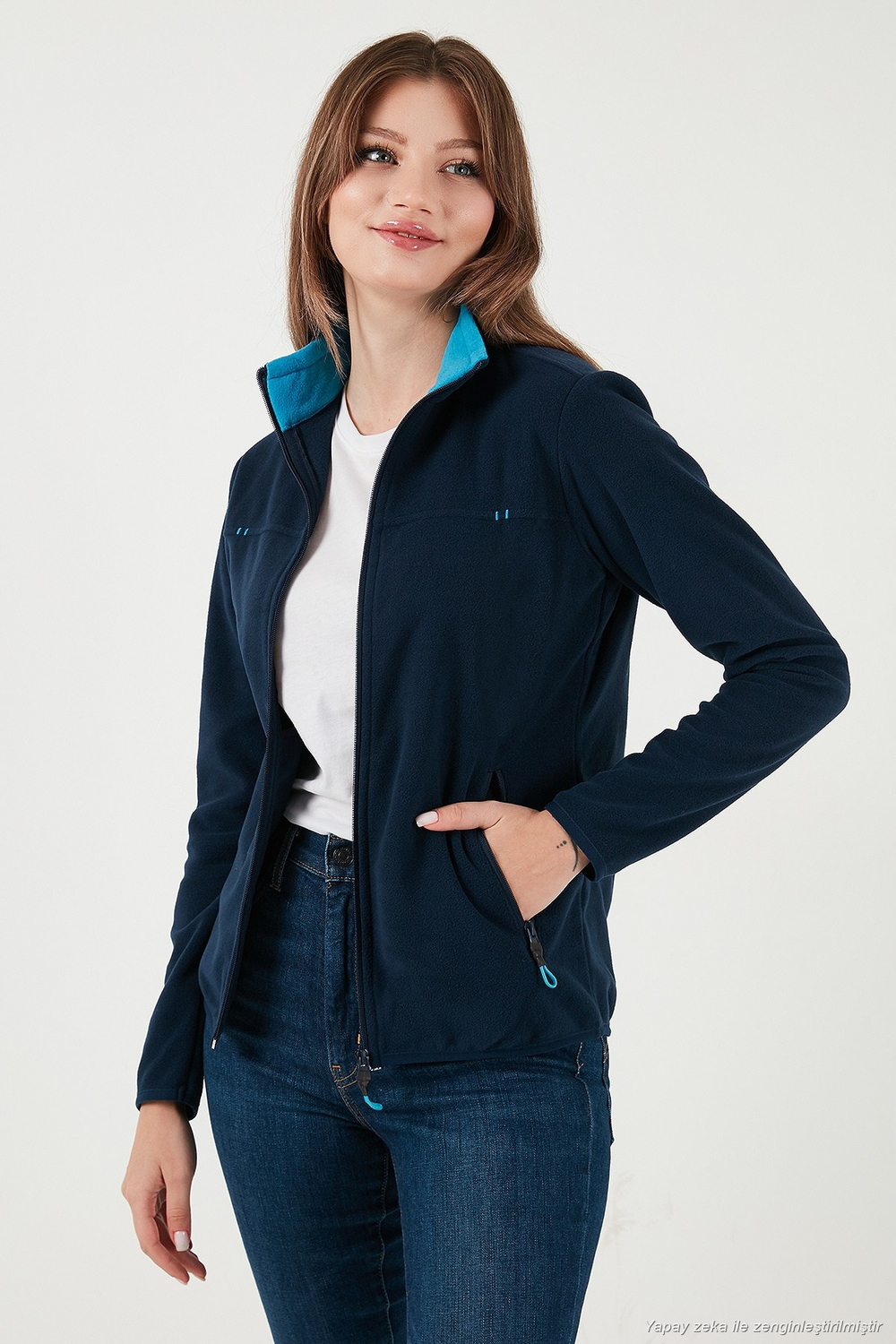 Slim Fit Anti-Pilling Tüylenme Yapmayan Fermuarlı Cepli  Hırka Kadın Polar 5907002 LACİVERT