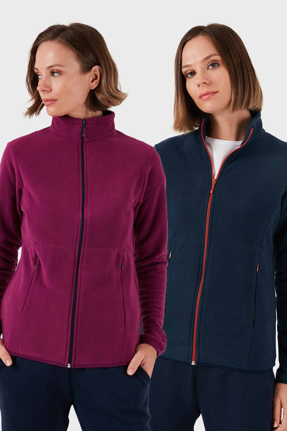 Slim Fit Anti-Pilling Tüylenme Yapmayan Fermuarlı 2li Paket Polar Kadın Hırka 5907012S2 LACİVERT-MOR