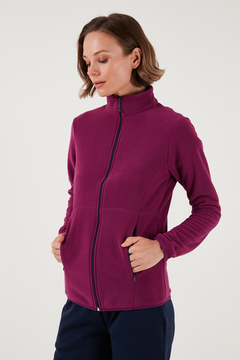 Slim Fit Anti-Pilling Tüylenme Yapmayan Fermuarlı  Polar Kadın Hırka 5907012 MOR