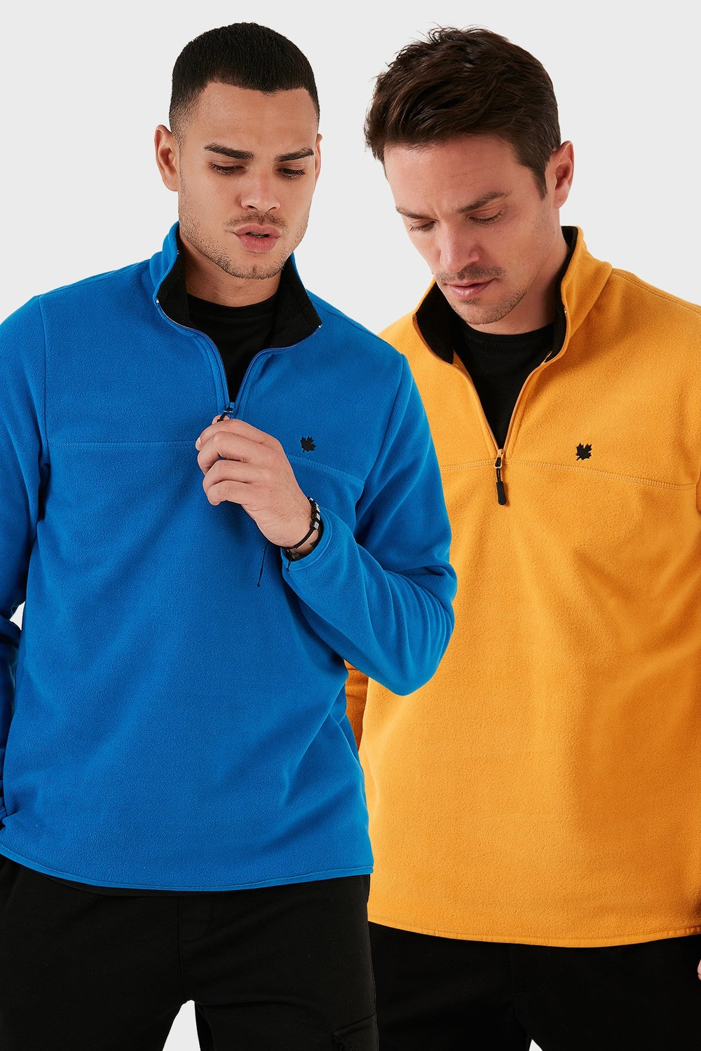 Slim Fit Anti-Pilling Tüylenme Yapmayan Şardonlu Soğuk Geçirmez  2li Paket Erkek Polar 5906001S2 Hardal-Saks
