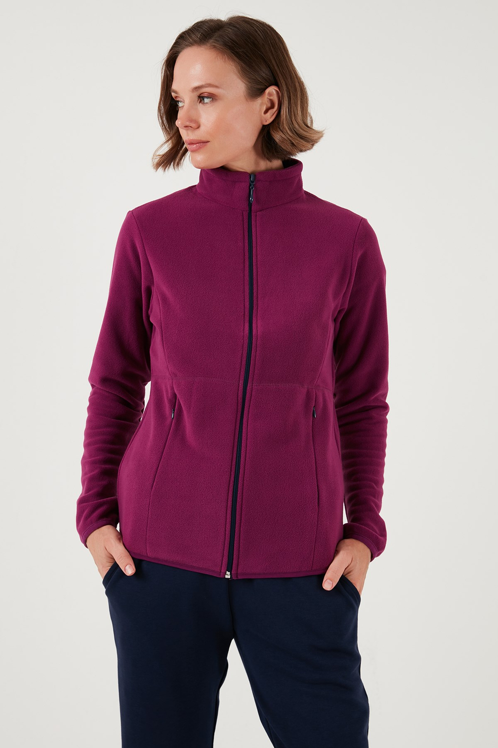 Slim Fit Anti-Pilling Tüylenme Yapmayan Fermuarlı  Polar Kadın Hırka 5907012 MOR
