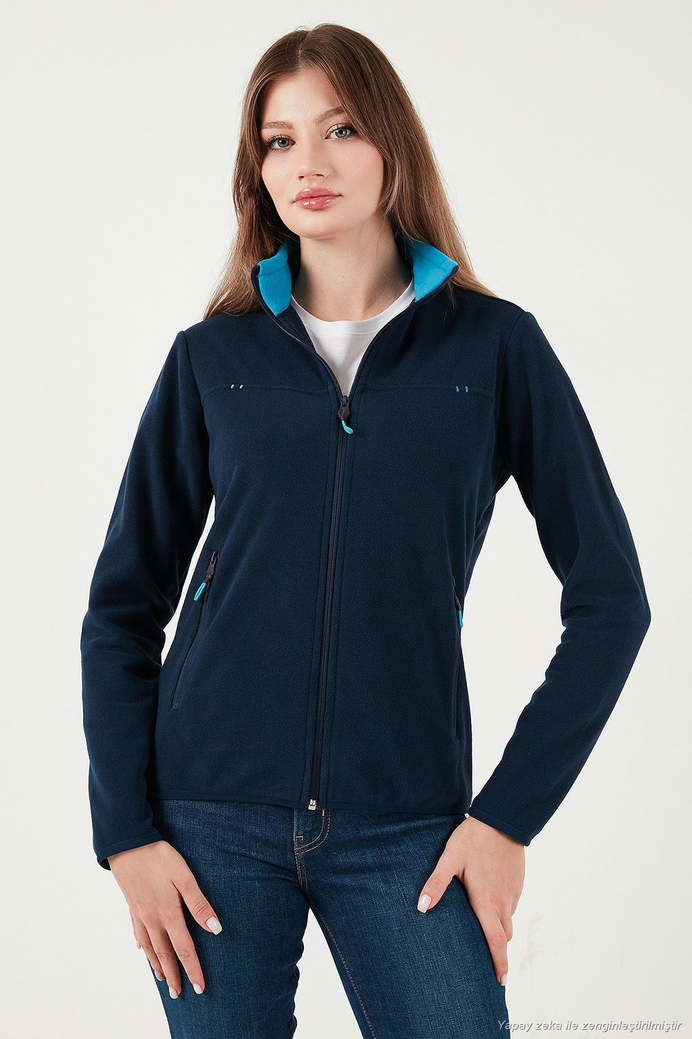 Slim Fit Anti-Pilling Tüylenme Yapmayan Fermuarlı Cepli  Hırka Kadın Polar 5907002 LACİVERT