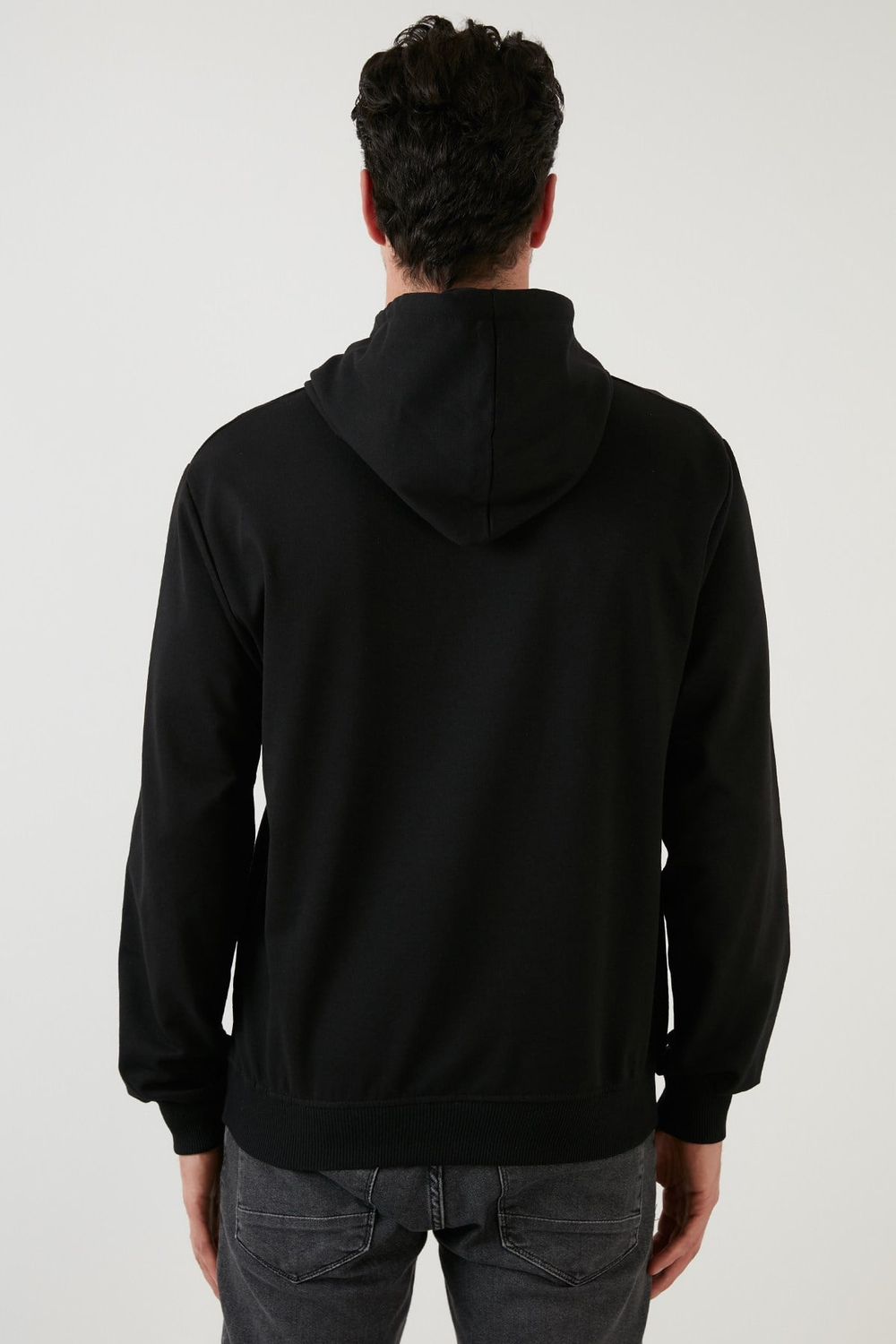 Slim Fit Baskılı Kapüşonlu Kanguru Cepli Pamuklu Erkek Sweat 5414018 SİYAH