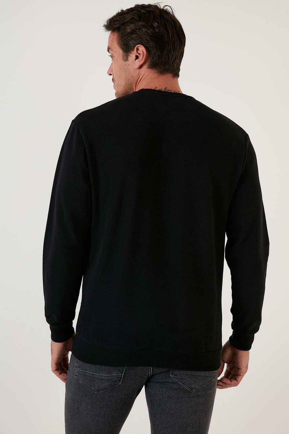 Slim Fit Bisiklet Yaka Pamuklu Erkek Kazak 456201 SİYAH