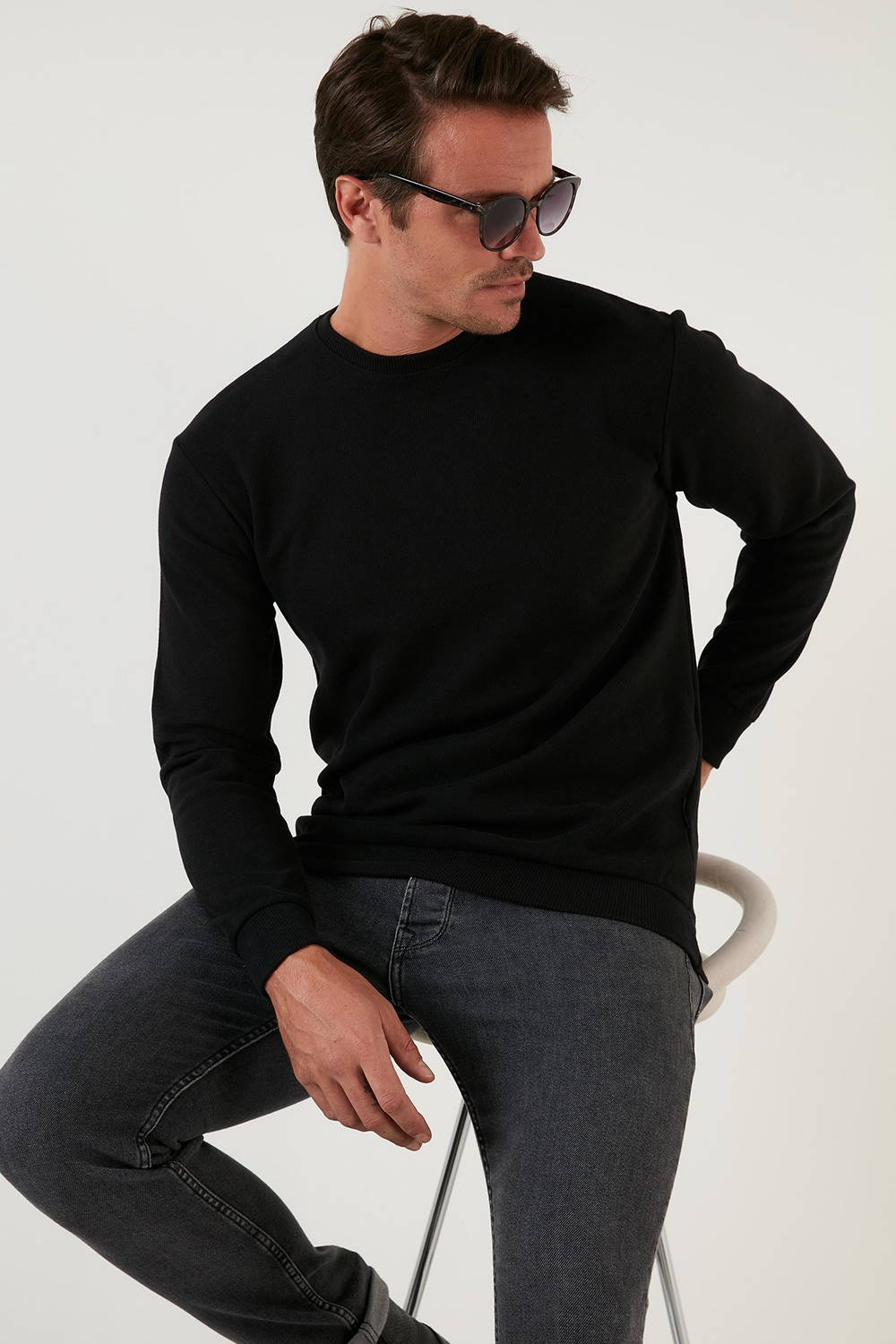 Slim Fit Bisiklet Yaka Pamuklu Erkek Kazak 4562013W4 SİYAH