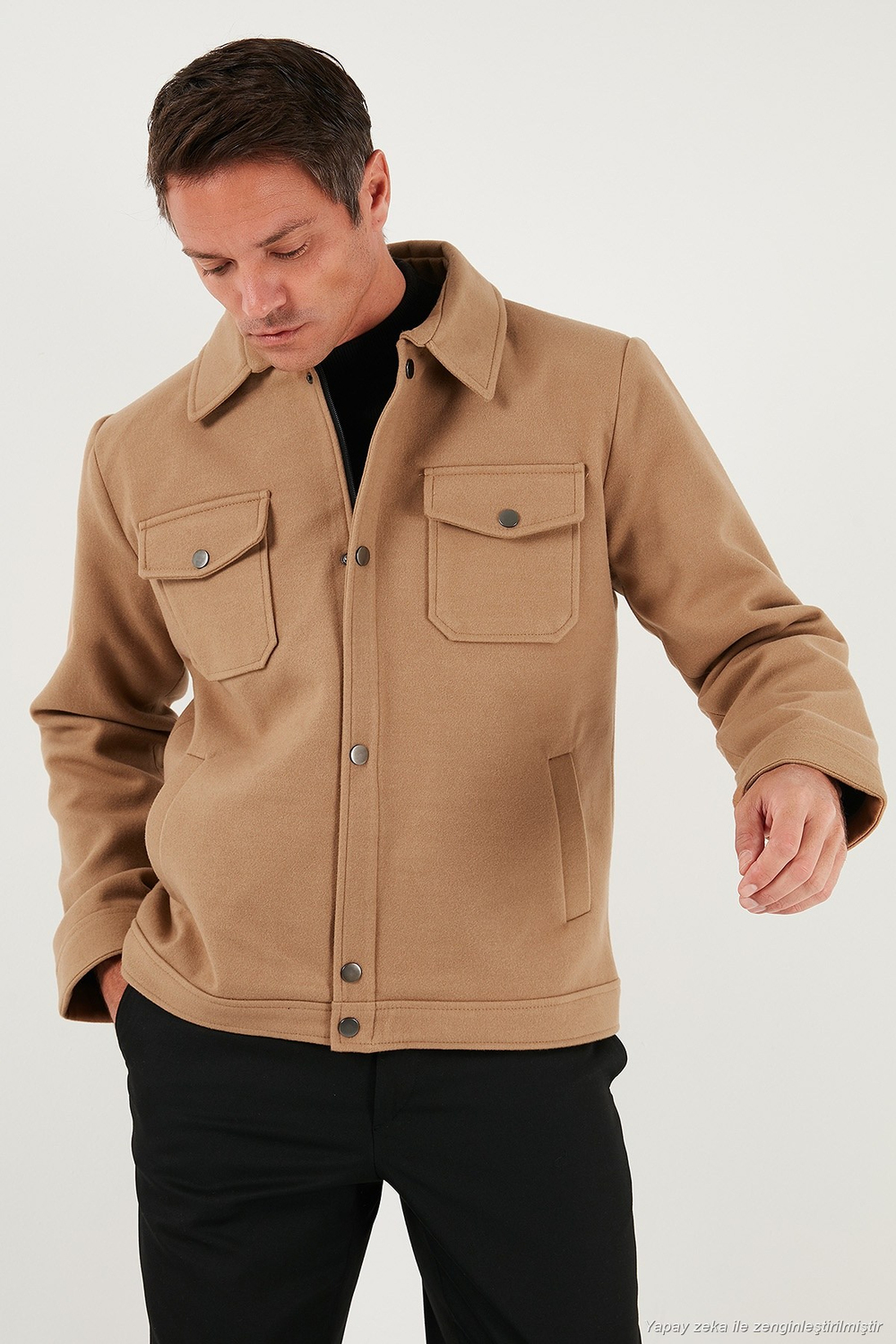 Slim Fit Ceket Yaka Astarlı Kaşe Erkek Kaban 58400347 CAMEL