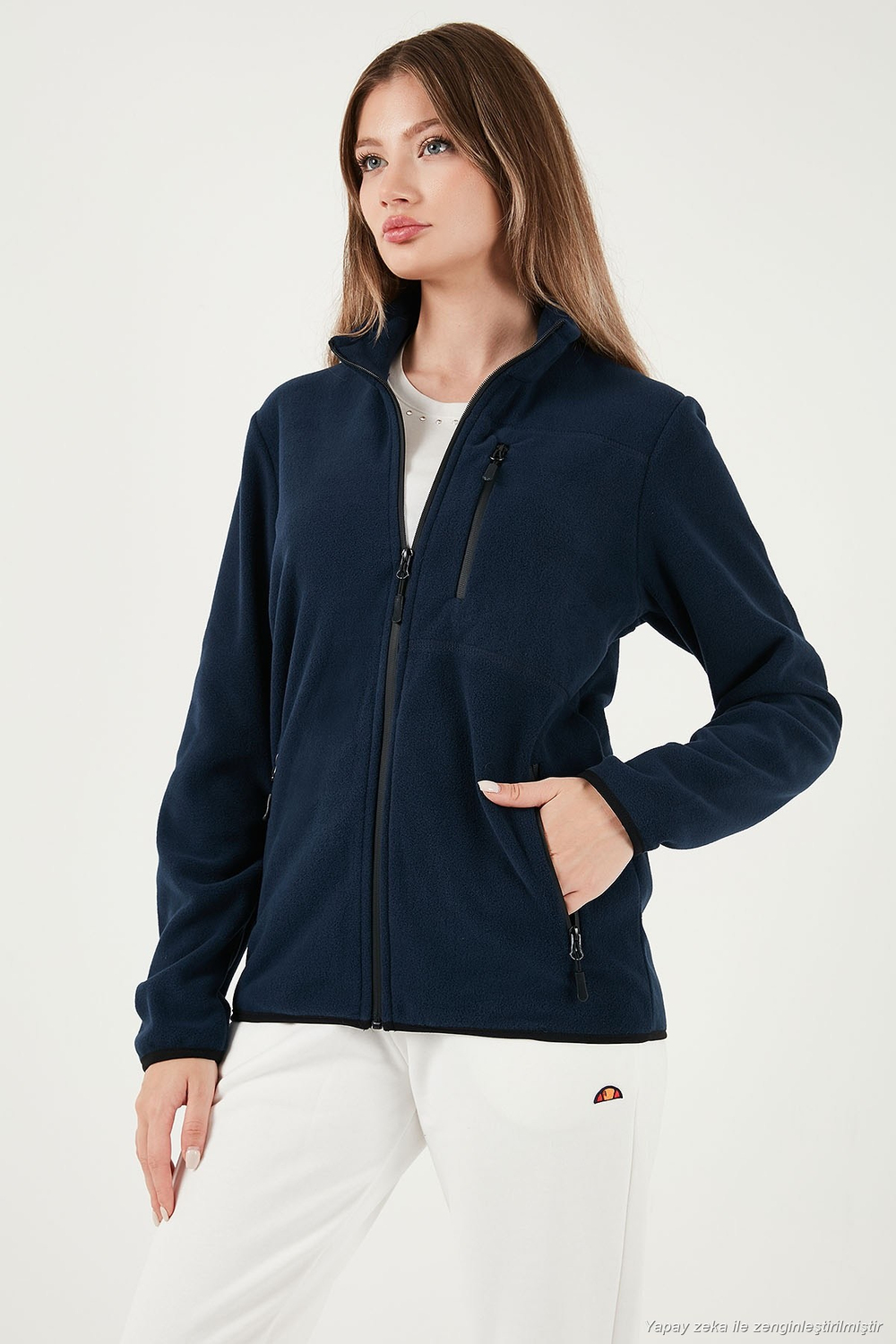 Slim Fit Cepli Fermuarlı Anti-Pilling Tüylenme Yapmayan Soğuk Geçirmez Polar Unisex Hırka 5906028S1 LACİVERT