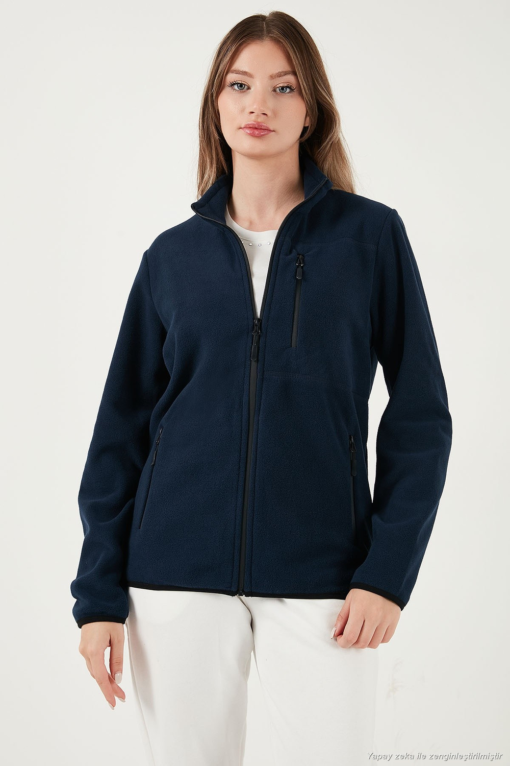 Slim Fit Cepli Fermuarlı Anti-Pilling Tüylenme Yapmayan Soğuk Geçirmez Polar Unisex Hırka 5906028S1 LACİVERT