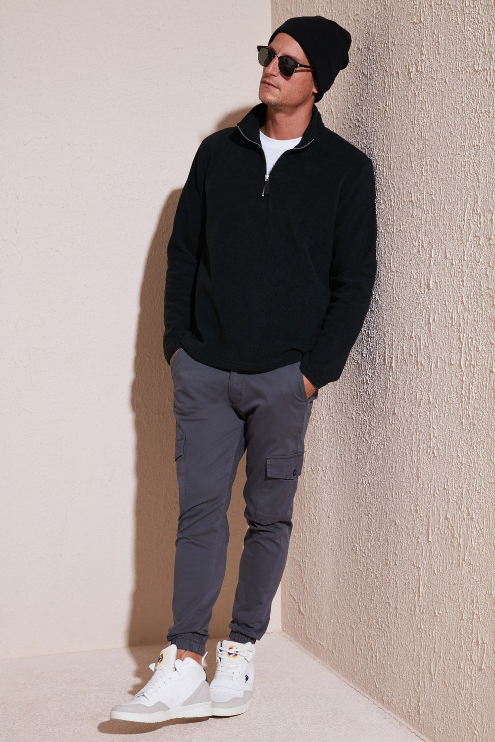 Slim Fit Dik Yaka Soğuk Geçirmez Kışlık Şardonlu Erkek Polar 5906053 SİYAH