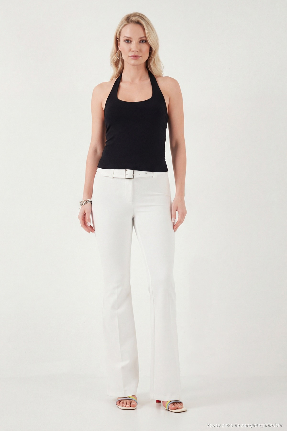 Slim Fit Halter Yaka Sırt Dekolteli İkili Paket Kadın Bluz 5866664 SİYAH-BEYAZ