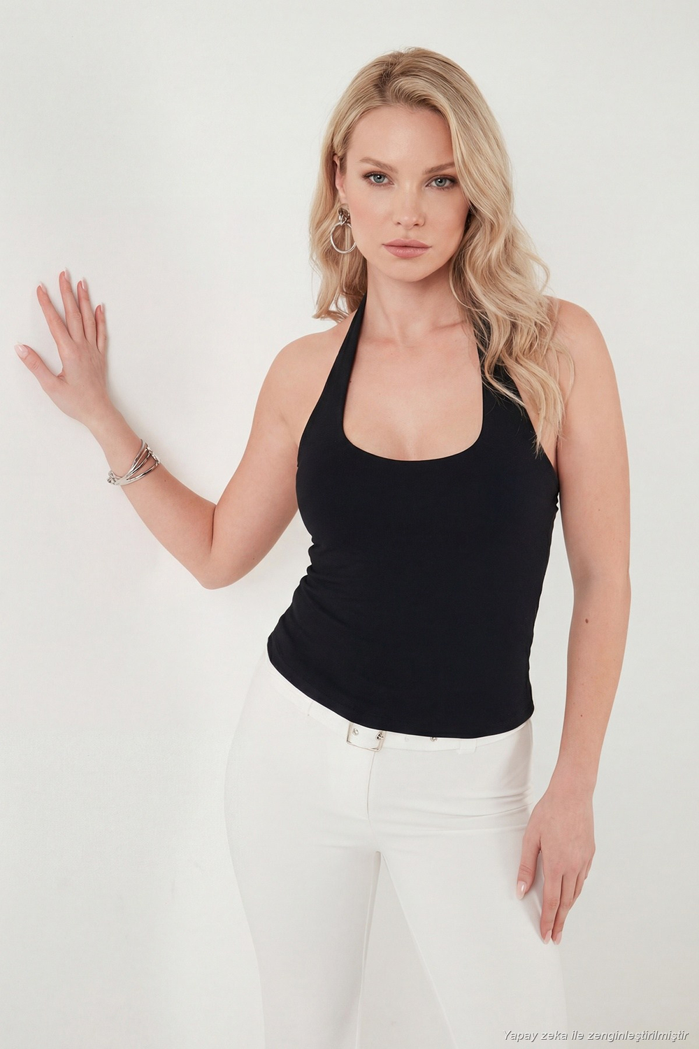 Slim Fit Halter Yaka Sırt Dekolteli İkili Paket Kadın Bluz 5866664 SİYAH-BEYAZ