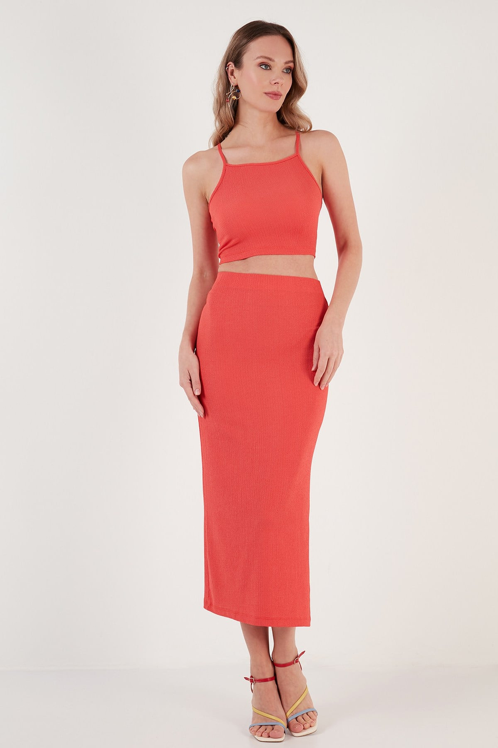 Slim Fit İp Askılı Yırtmaçlı Kadın Takım 5865278 NAR ÇİÇEĞİ