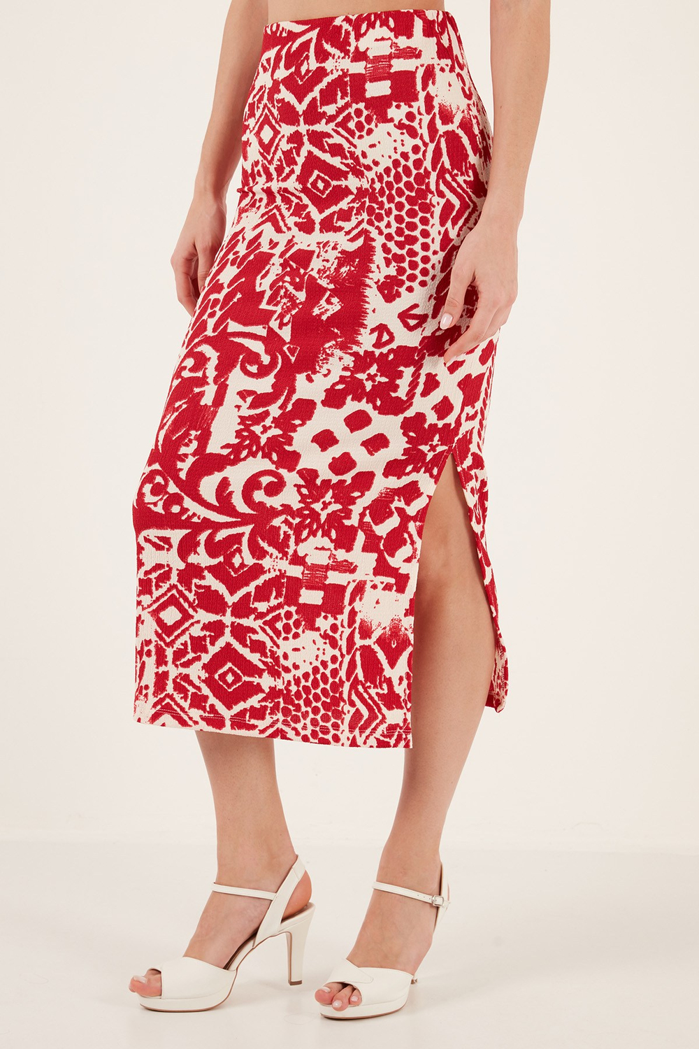 Slim Fit İp Askılı Yırtmaçlı Midi Alt-Üst Kadın Takım 5865726 BORDO