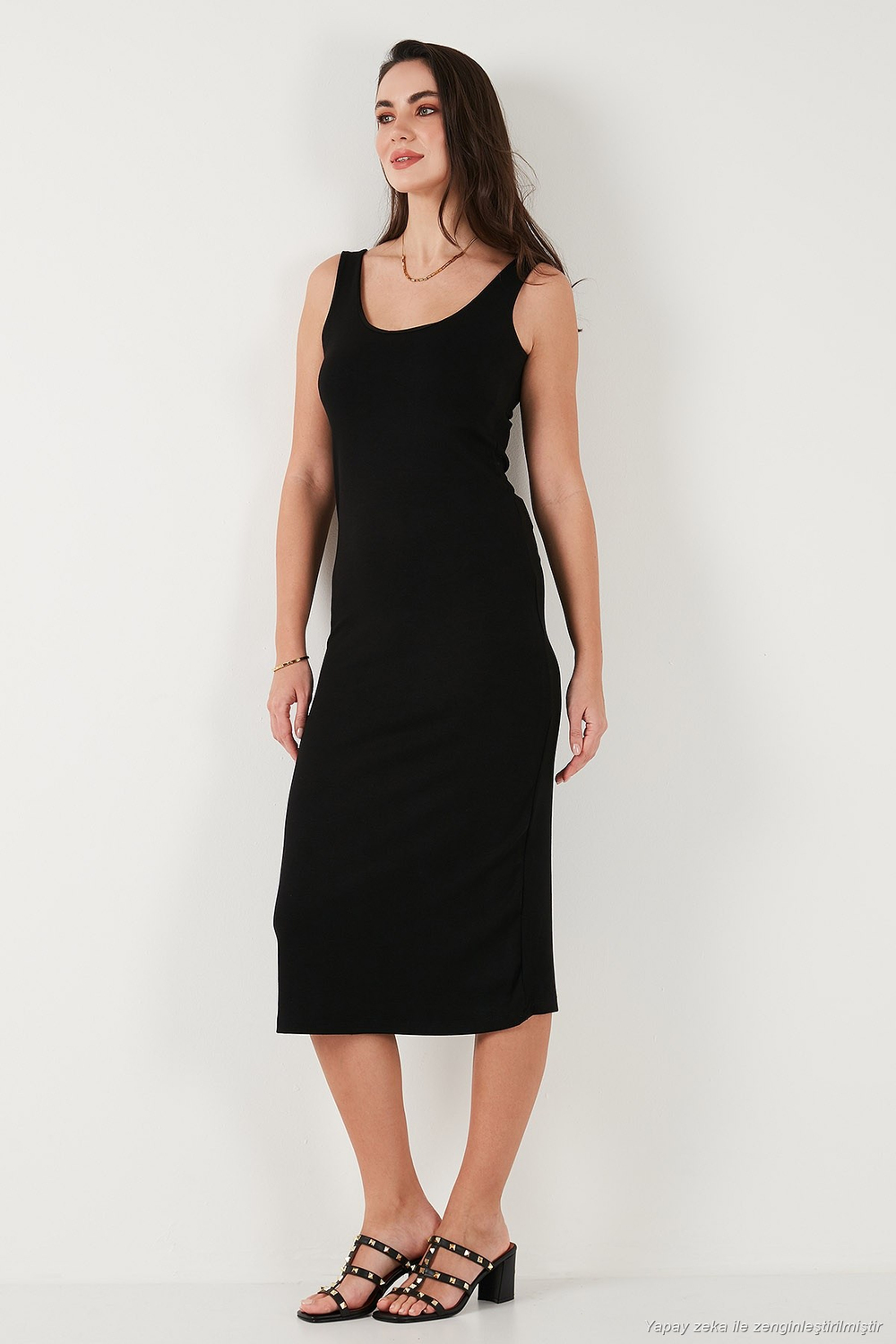 Slim Fit Kalın Askılı Midi Kadın Elbise 5866154 SİYAH