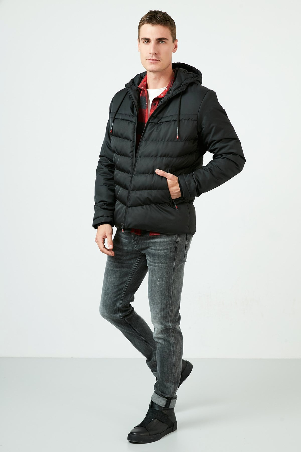 Slim Fit Kapüşonlu Cepli % 100 Pamuk Erkek Mont 5712070 SİYAH-SİYAH