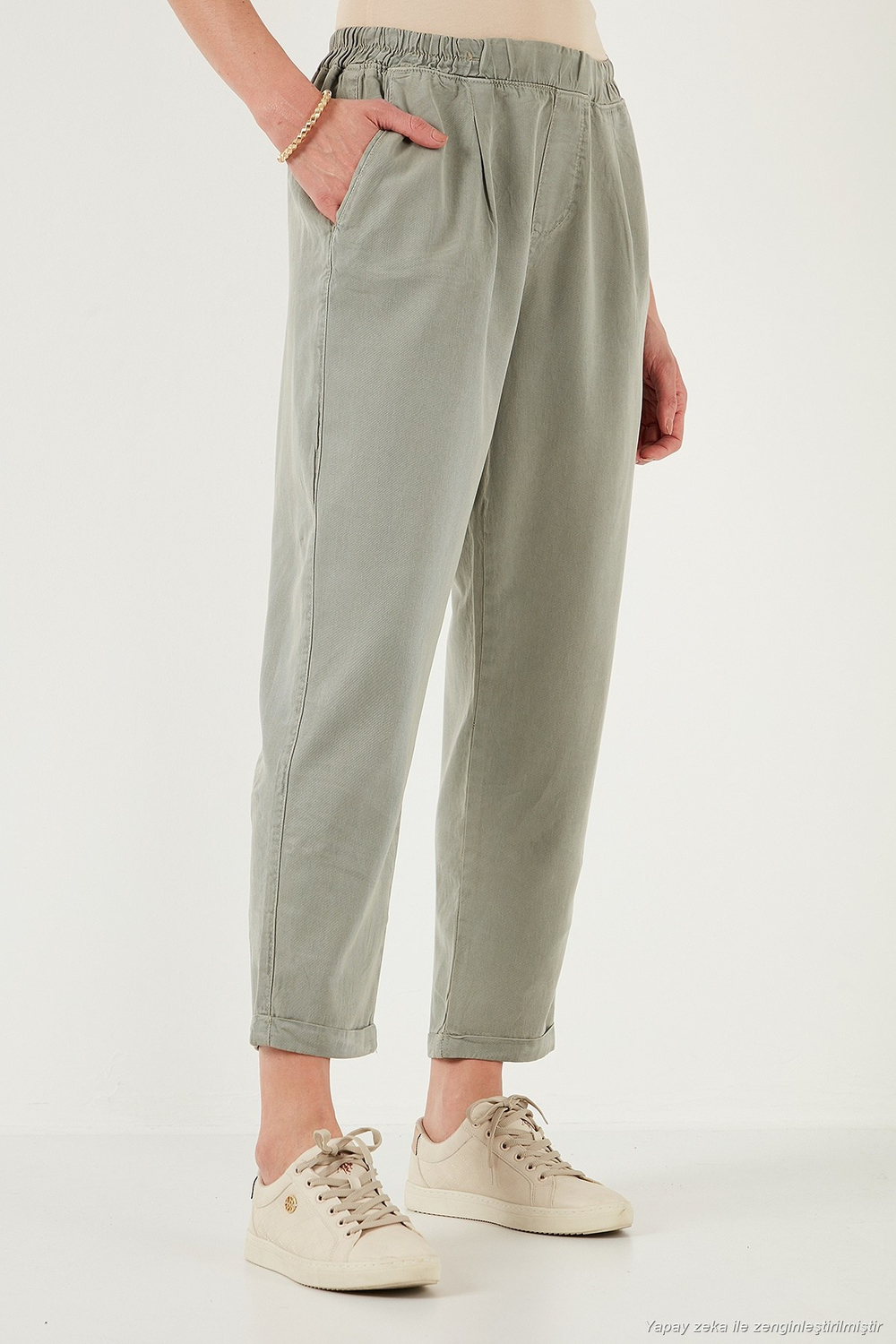 Slim Fit Normal Bel Boru Paça Kadın Pantolon 668YP5372 AÇIK HAKİ