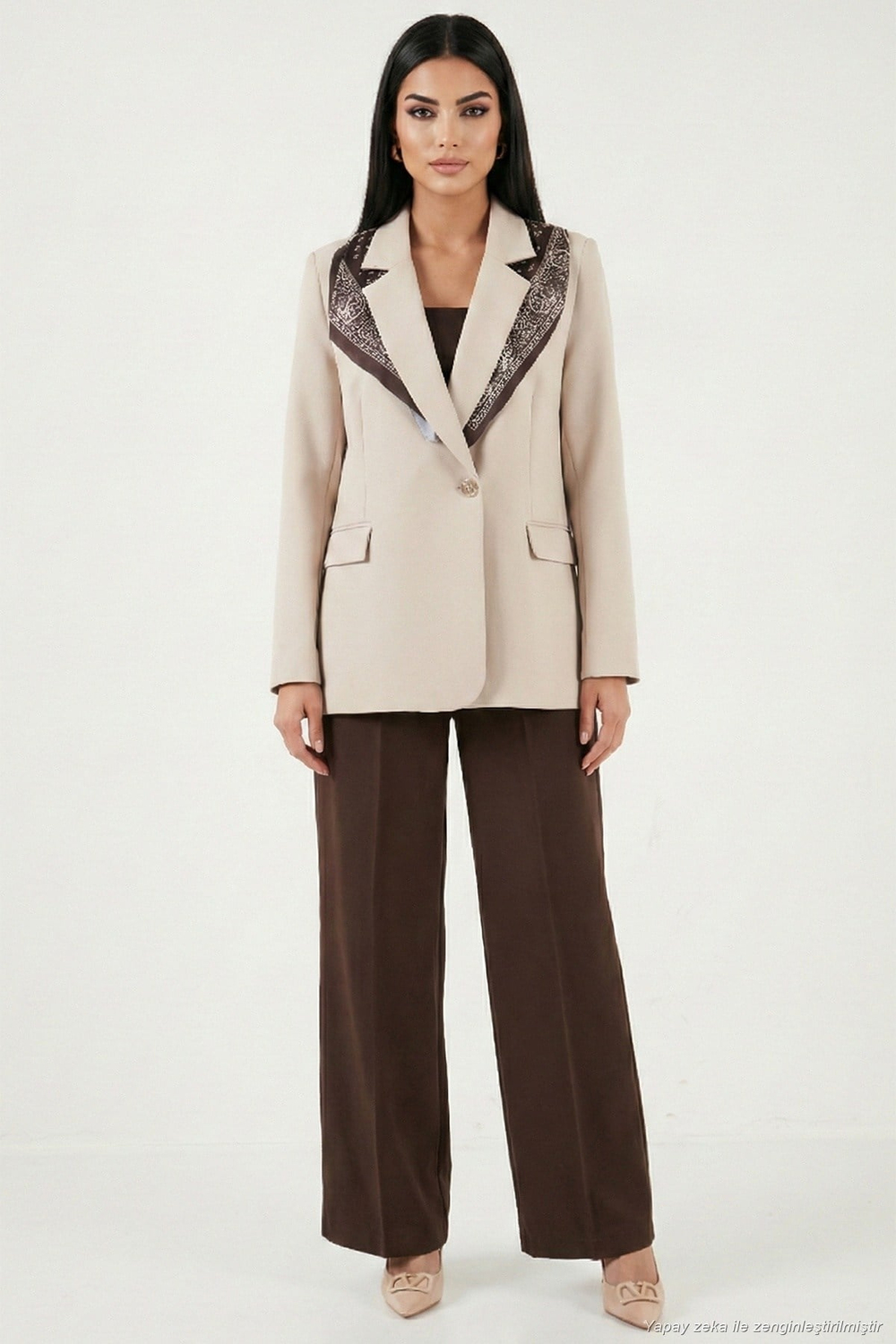 Slim Fit Şal Detaylı Kruvaze Yaka Kadın Ceket 6927665 TAŞ