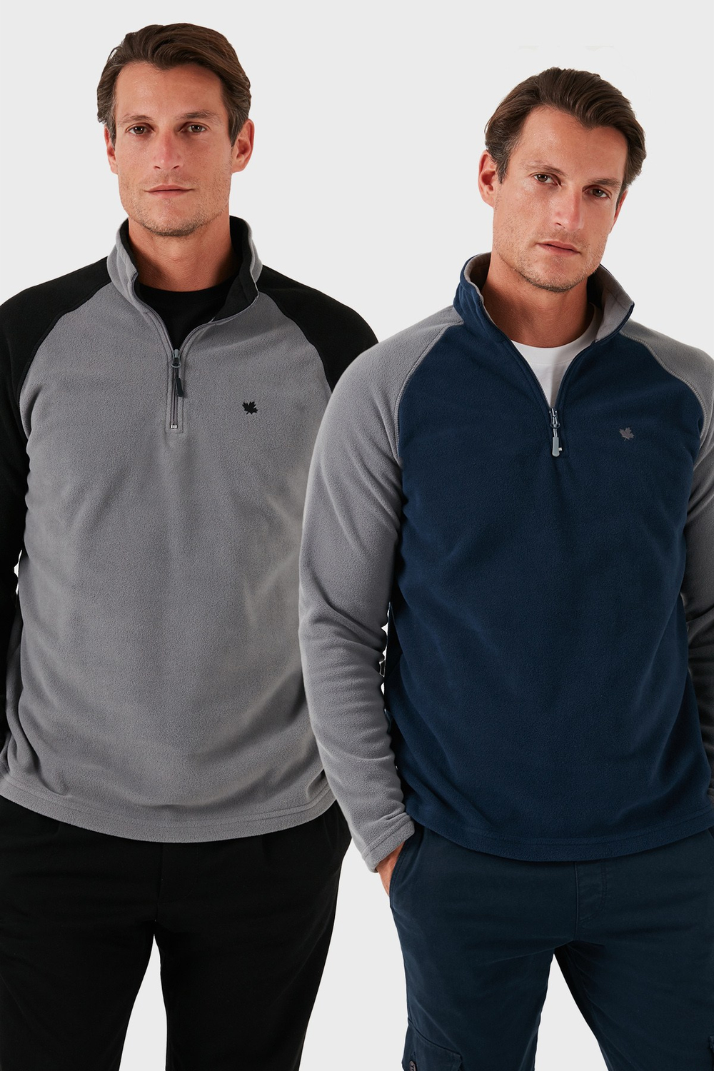 Slim Fit Yarım Fermuarlı Soğuk Geçirmez Şardonlu 2li Paket Erkek Polar 5906055S2 GRİ-LACİVERT