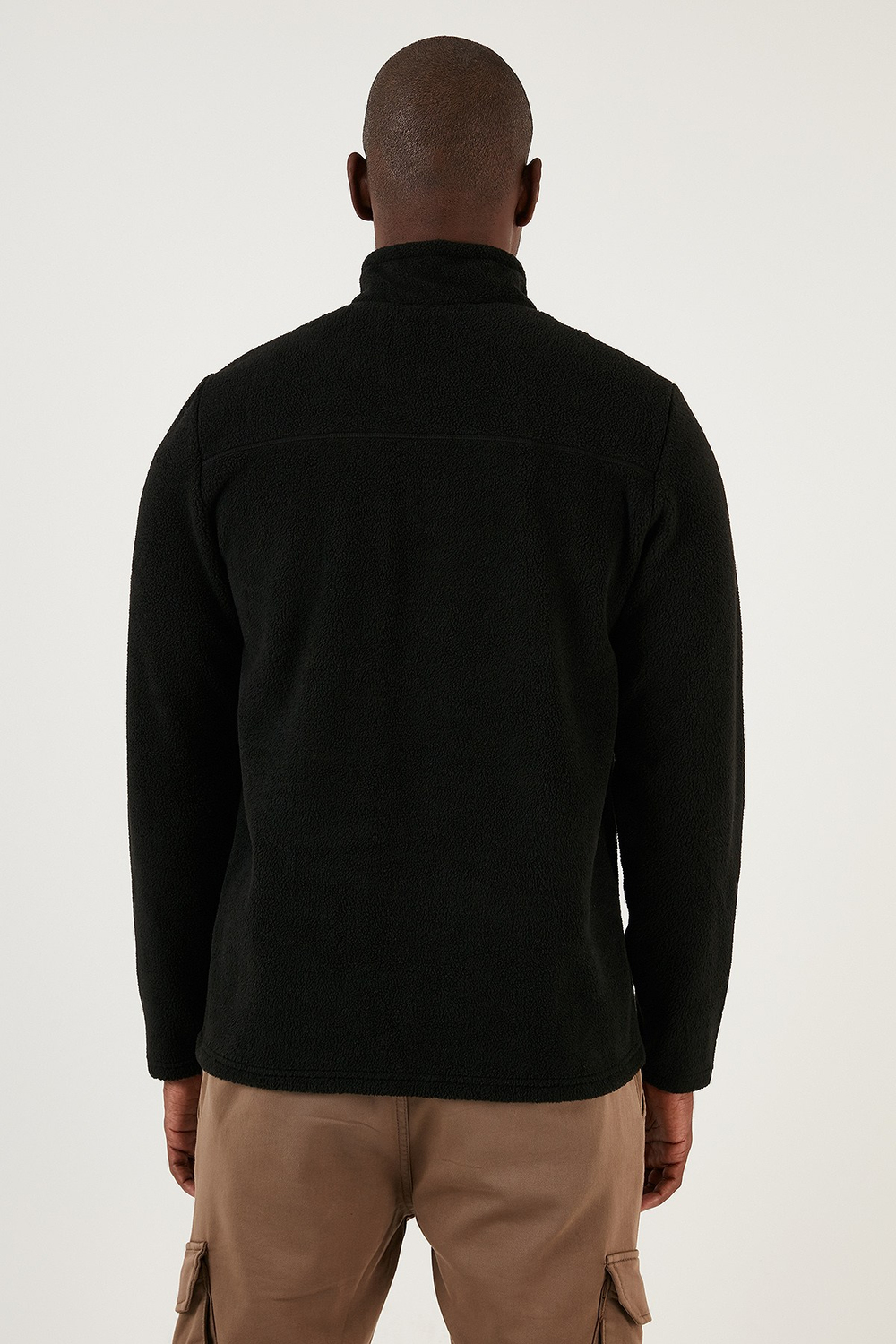 Slim Fit Yarım Fermuarlı Yumuşak Dokulu Şardonlu Soğuk Geçirmez Kışlık Erkek Polar 59060011 SİYAH