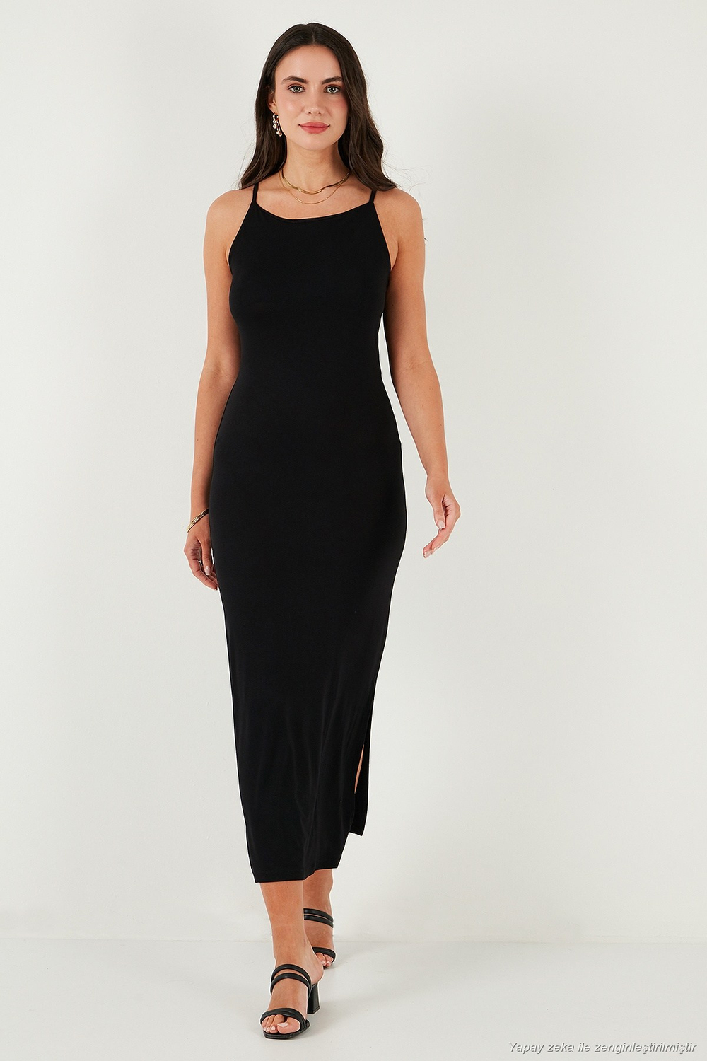Slim Fit Yırtmaç Detaylı Midi Boy Kadın Elbise 5866224 SİYAH