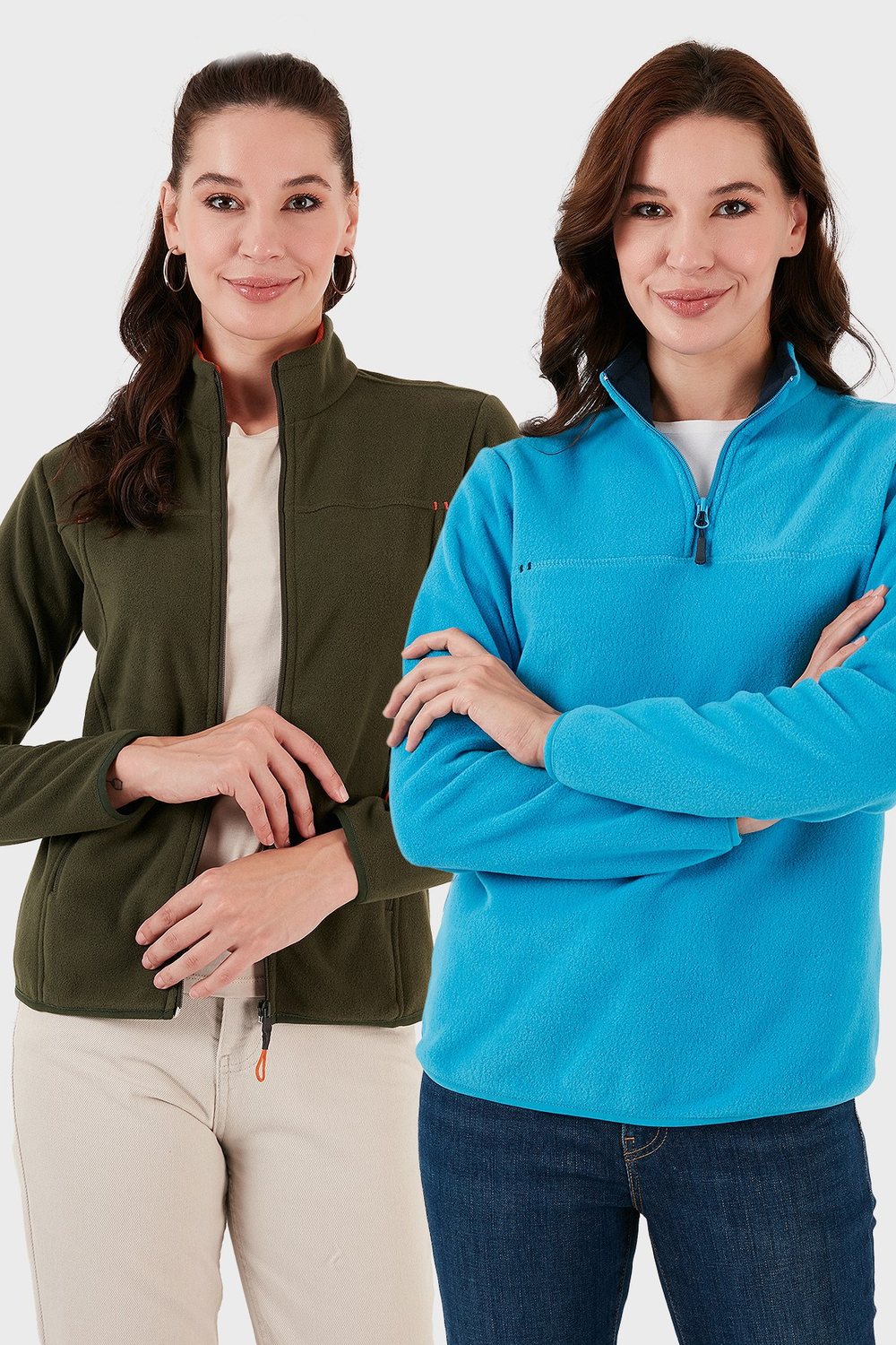 Slim Fit Yumuşak Dokulu Anti-Pilling Tüylenme Yapmayan 2li Paket Kadın Polar 590700200S2 Turkuaz-Haki