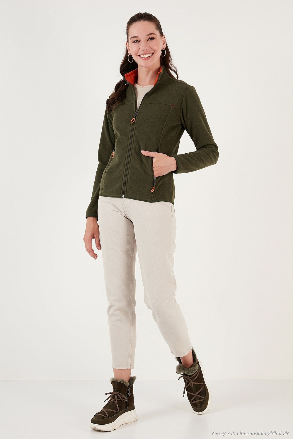 Slim Fit Yumuşak Dokulu Anti-Pilling Tüylenme Yapmayan 2li Paket Kadın Polar 590700200S2 SİYAH-HAKİ