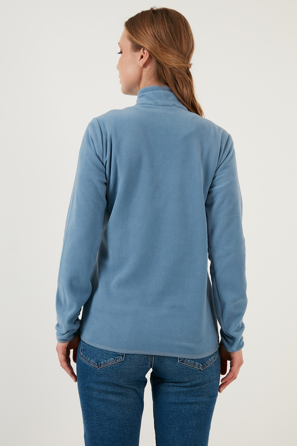 Slim Fit Yumuşak Dokulu Anti-Pilling Tüylenme Yapmayan Yarım Fermuarlı Kadın Polar 5907000 AÇIK MAVİ