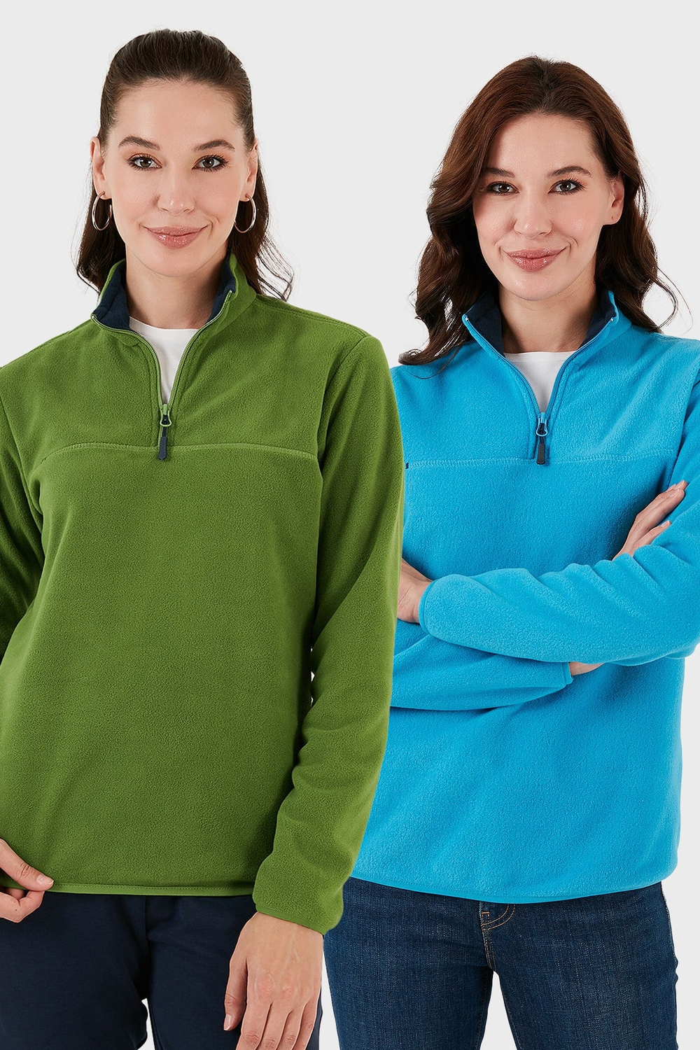 Slim Fit Yumuşak Dokulu Anti-Pilling Tüylenme Yapmayan 2li Paket Kadın Polar 5907000S2 Fıstık Yeşil-Turkuaz