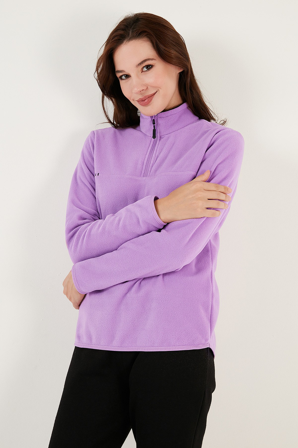 Slim Fit Yumuşak Dokulu Anti-Pilling Tüylenme Yapmayan Yarım Fermuarlı Kadın Polar 5907000 LİLA