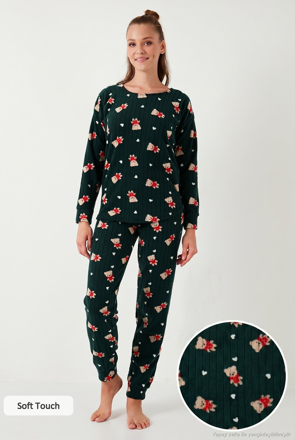 Standart Fit Bisiklet Yaka Kadın Pijama Takımı 6093735 YEŞİL