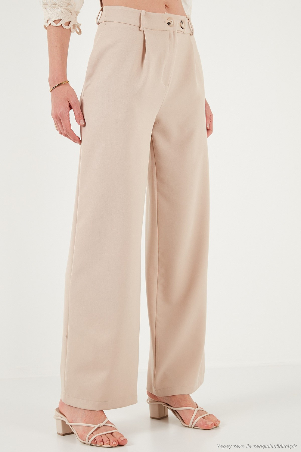 Standart Fit Yüksek Bel Bol Paça Kadın Pantolon 6522280 TAŞ