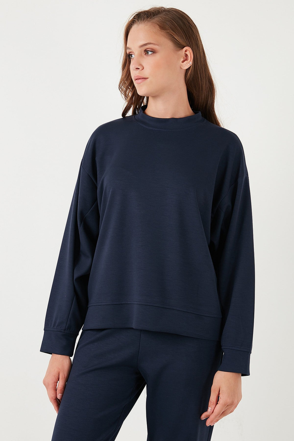 Streç Bisiklet Yaka Oversize Fit Scuba Kadın Sweat 5865879 LACİVERT