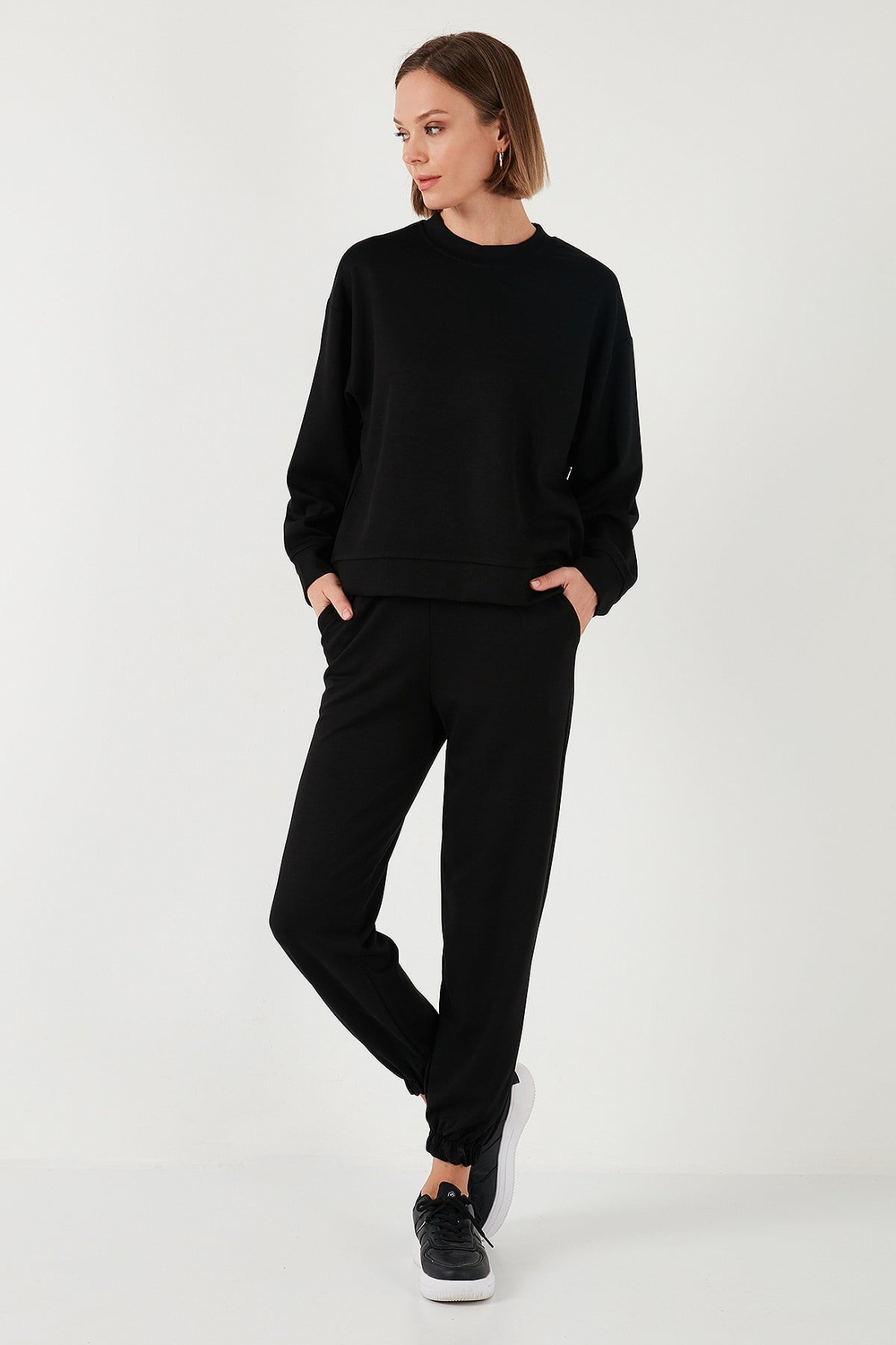 Streç Bisiklet Yaka Oversize Fit Scuba Kadın Sweat 5865879 SİYAH