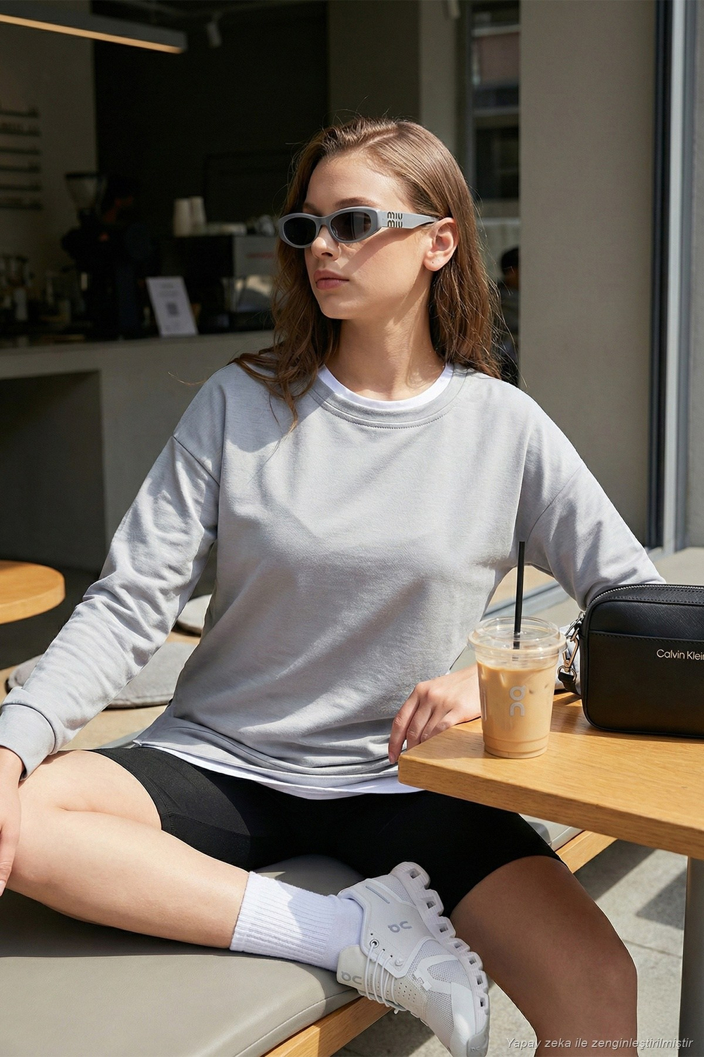 Streç Oversize Fit Bisiklet Yaka Modal Kumaş Kadın Sweat 5865877 GRİ