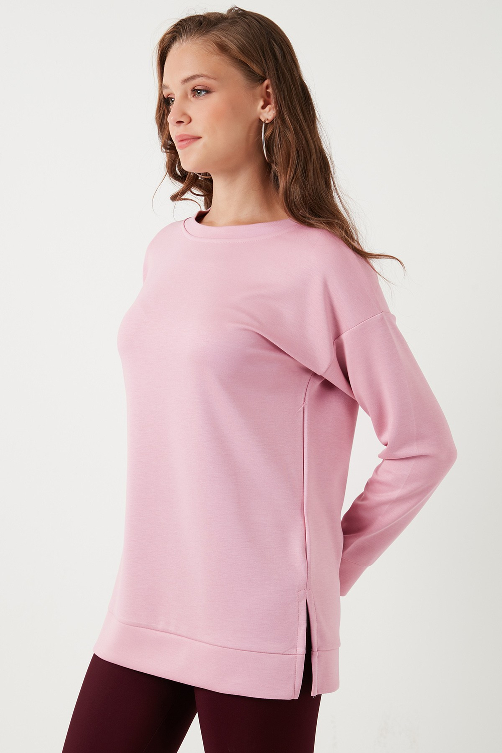 Streç Oversize Fit Bisiklet Yaka Modal Kumaş Kadın Sweat 5865877 GÜL