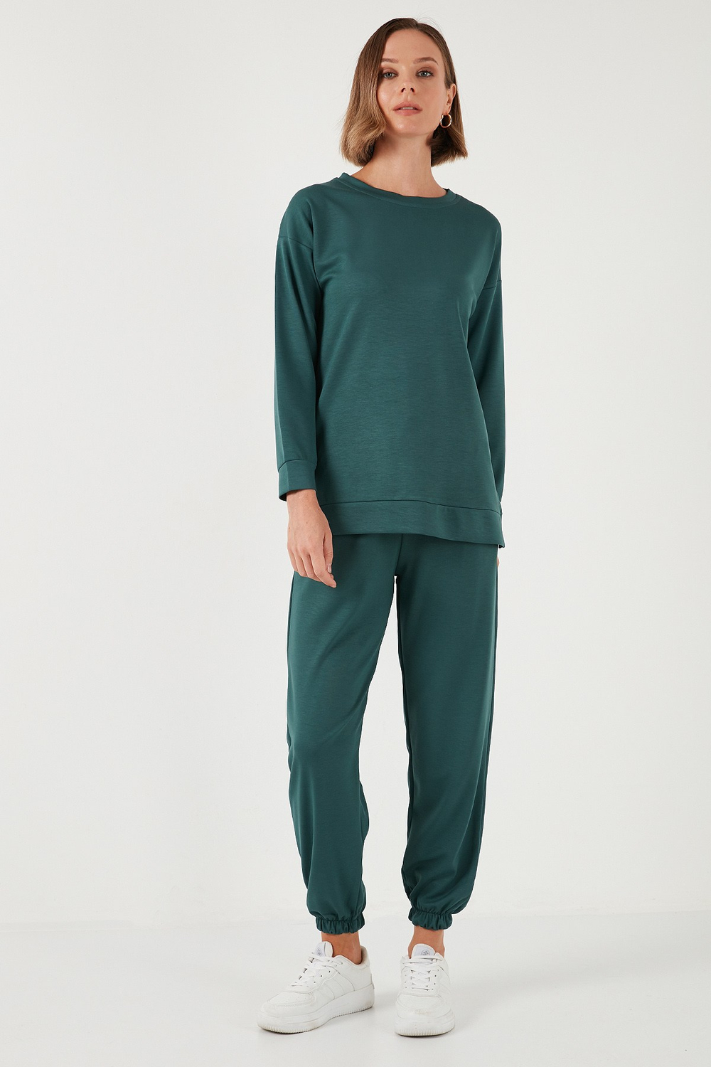 Streç Oversize Fit Bisiklet Yaka Modal Kumaş Kadın Sweat 5865877 NEFTİ