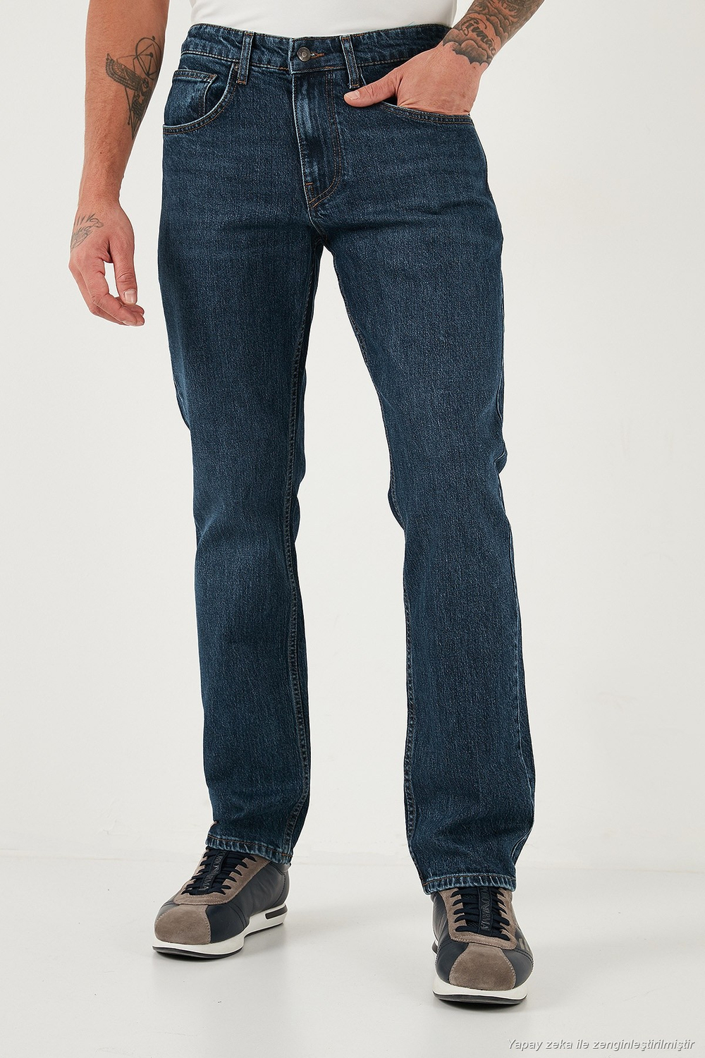Streç Pamuklu Comfort Fit Yüksek Bel Boru Paça Jeans Erkek Kot Pantolon 4400C04TEXAS MAVİ