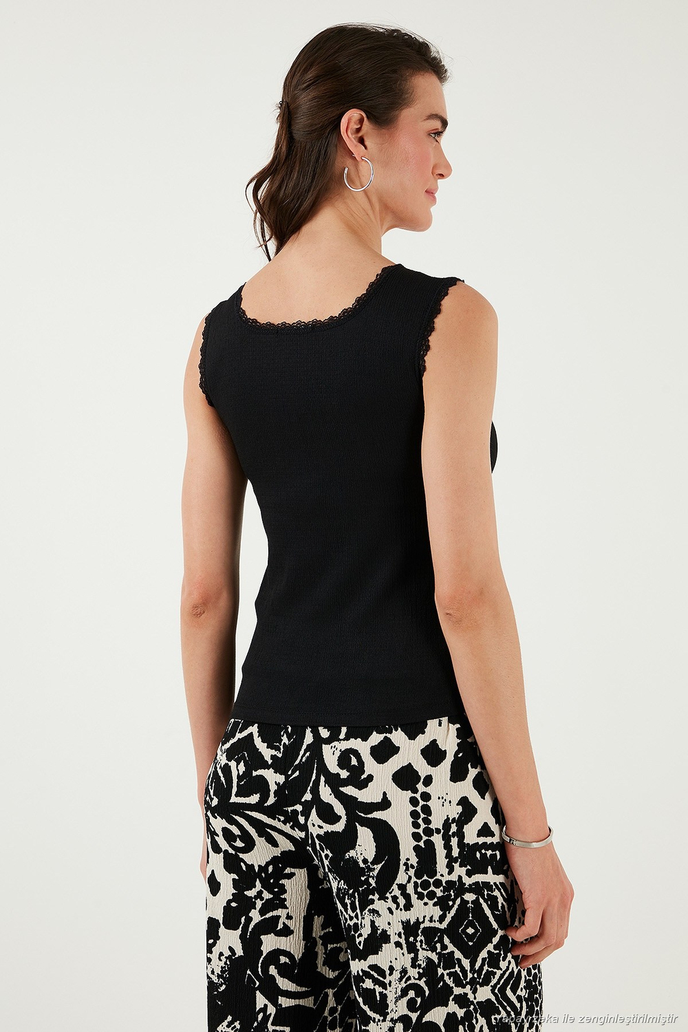 Streç Pamuklu Oversize Fit 2 li Paket Kadın Gömlek-Atlet Set 67810014979S2 YEŞİL-SİYAH