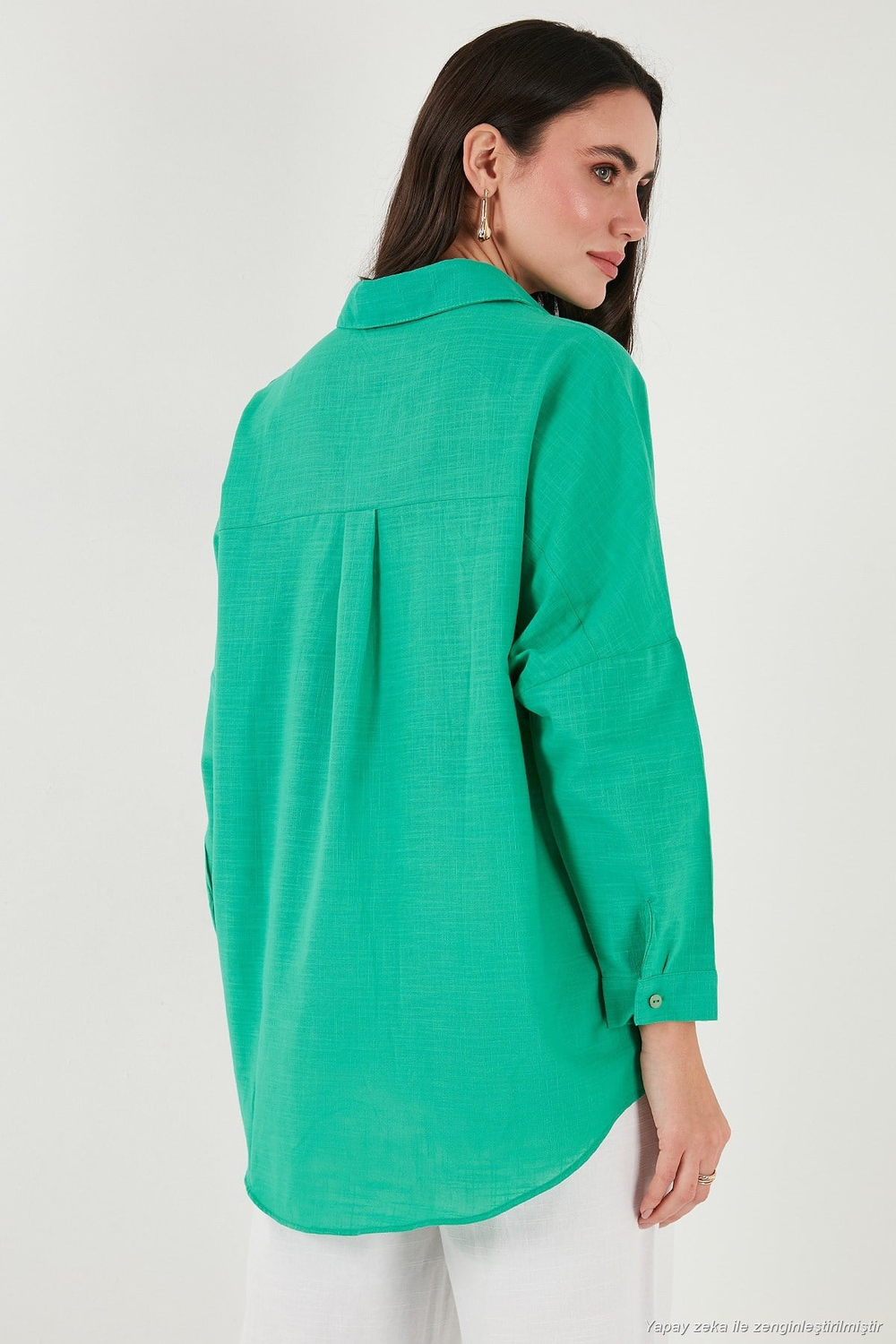 Streç Pamuklu Oversize Fit 2 li Paket Kadın Gömlek-Atlet Set 67810014979S2 YEŞİL-SİYAH